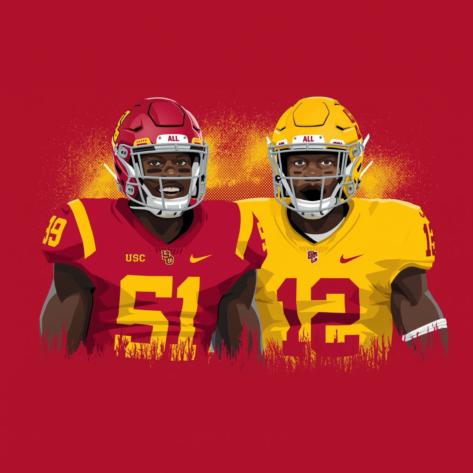 USC Trojans Rising Stars: Talanoa Ili & Waymond Jordan - painting of USC Trojans football venue