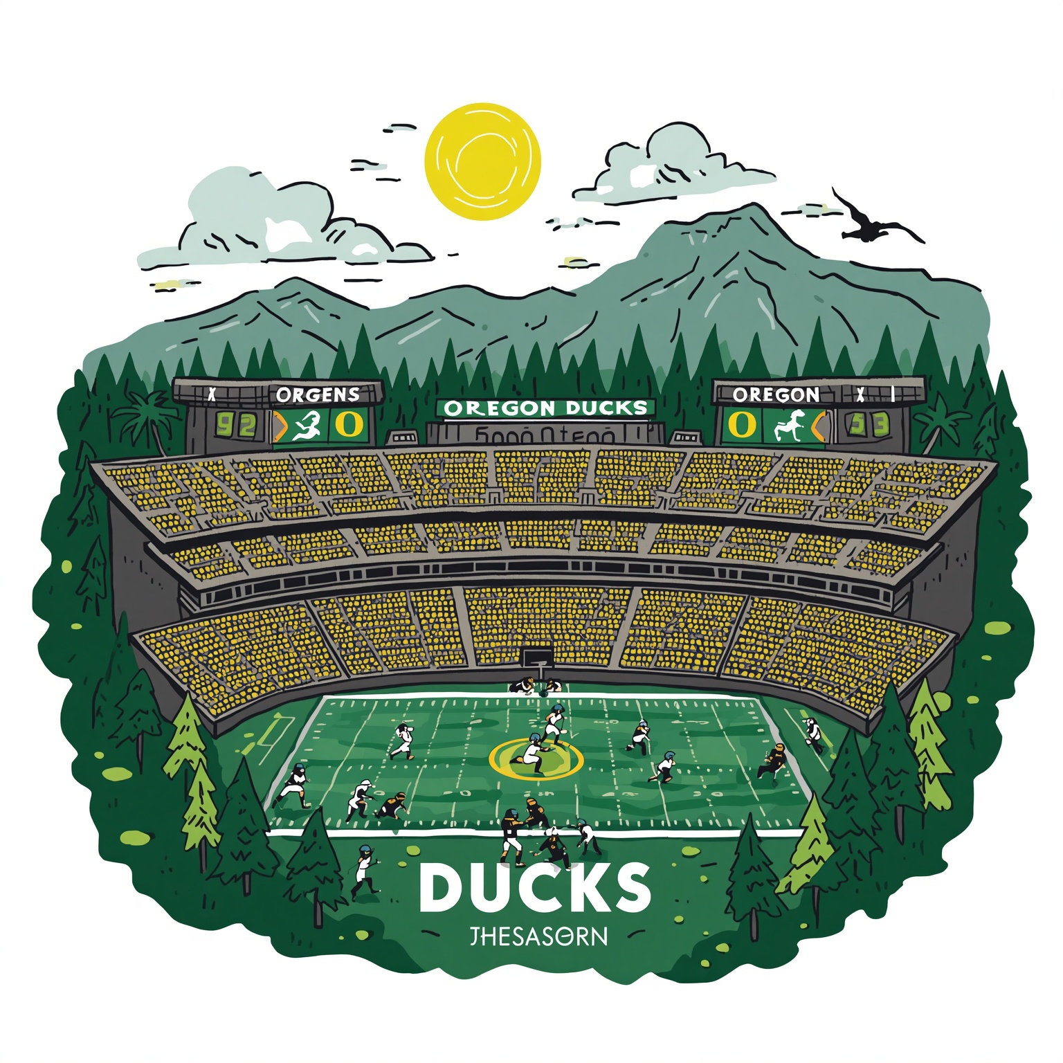Oregon Ducks Unleashed: Coaches, Stadium, Players & Rankings - painting of Oregon Ducks football, baseball, basketball venue