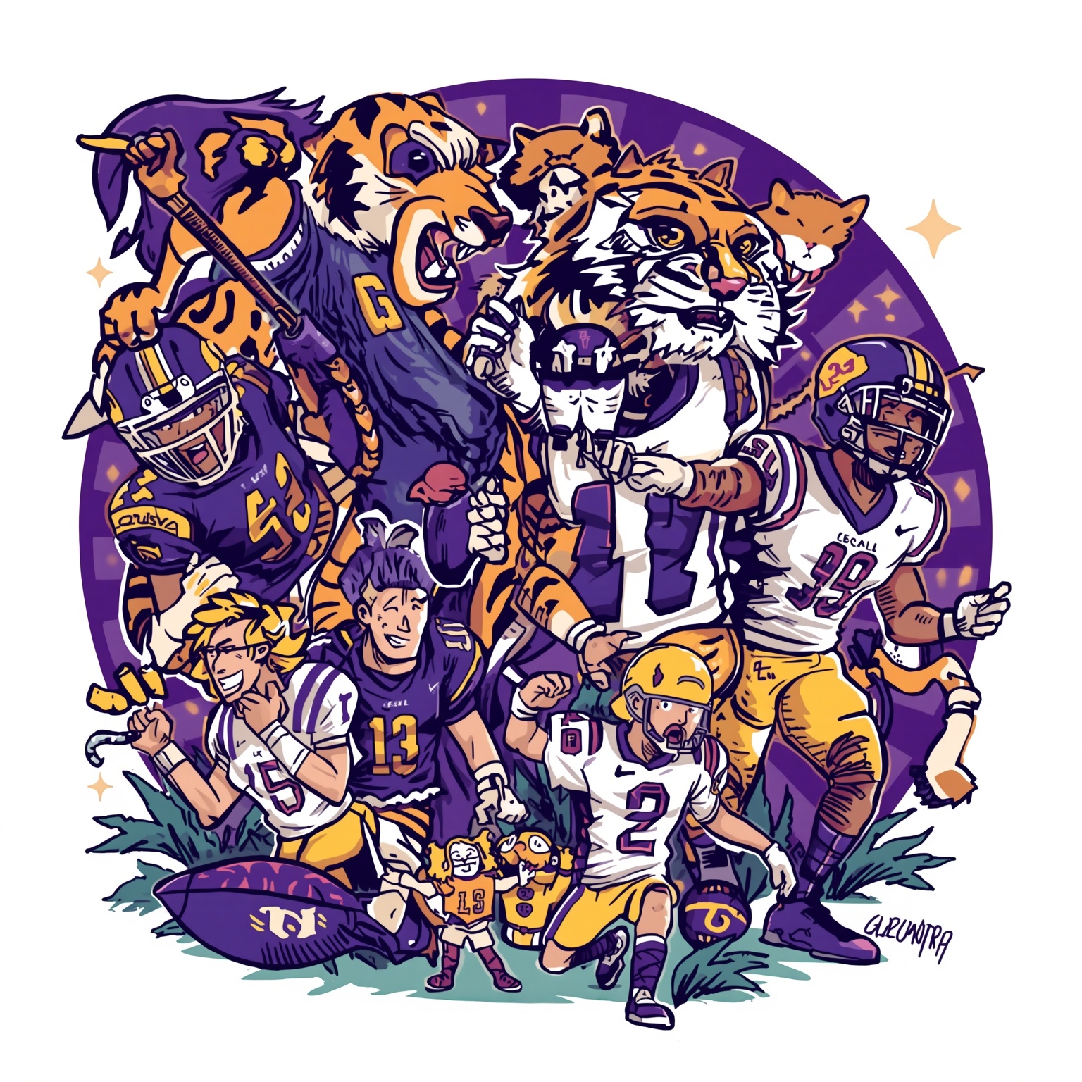 LSU's Offseason Overhaul: Transfers, Hires, and Showdowns - painting of LSU Tigers football,basketball venue