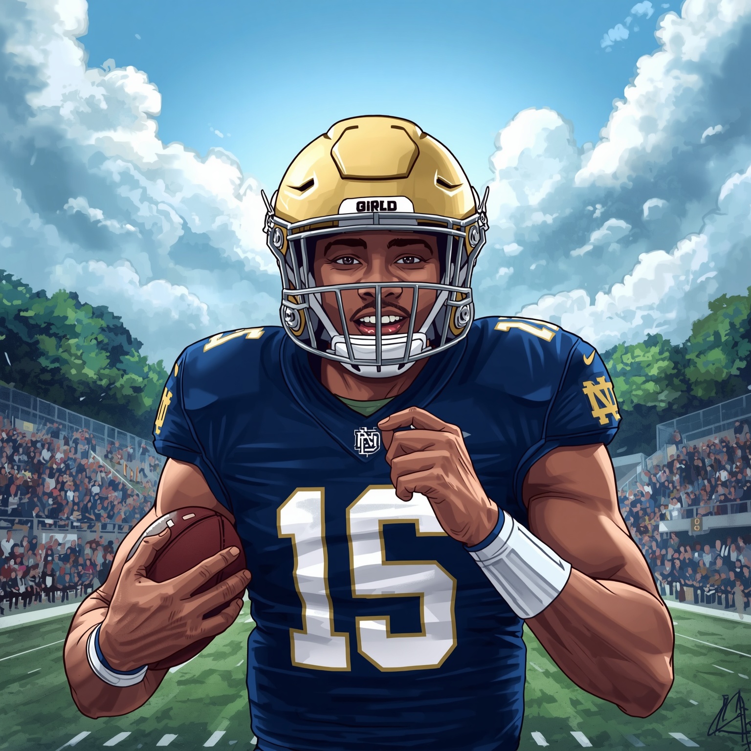 Notre Dame’s Freshman Phenoms & Receiver Hunt - painting of Notre Dame Fighting Irish football venue