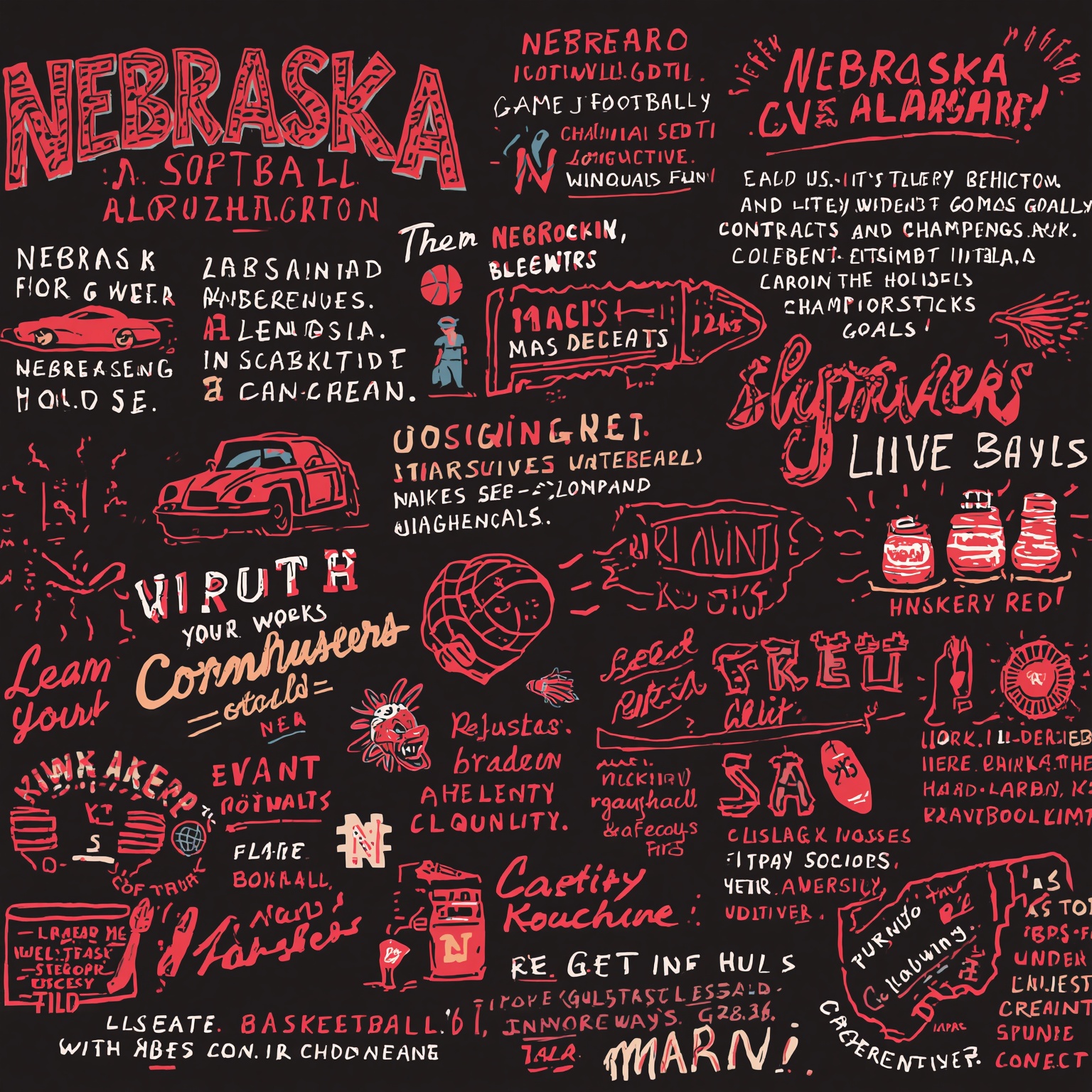 Nebraska Sports: Coaching, Contracts, and Championship Goals - painting of Nebraska Cornhuskers basketball,softball,football venue
