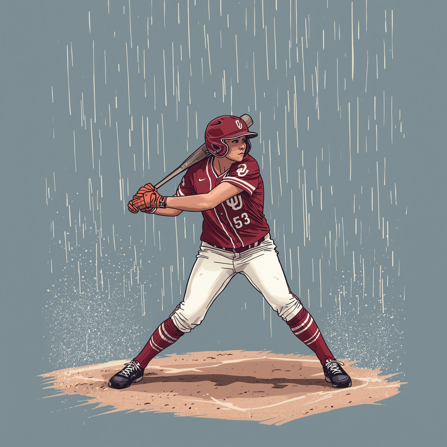 Delayed by Rain, Sooners Surrender Lead to A&M - painting of Oklahoma Sooners softball venue
