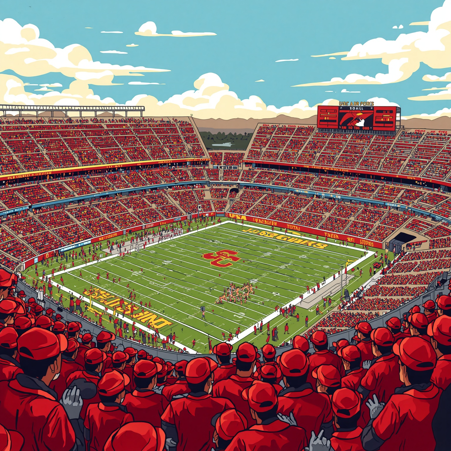 USC’s Road to Glory: Transfers, Trust, and NFL Stardom - painting of USC Trojans football venue