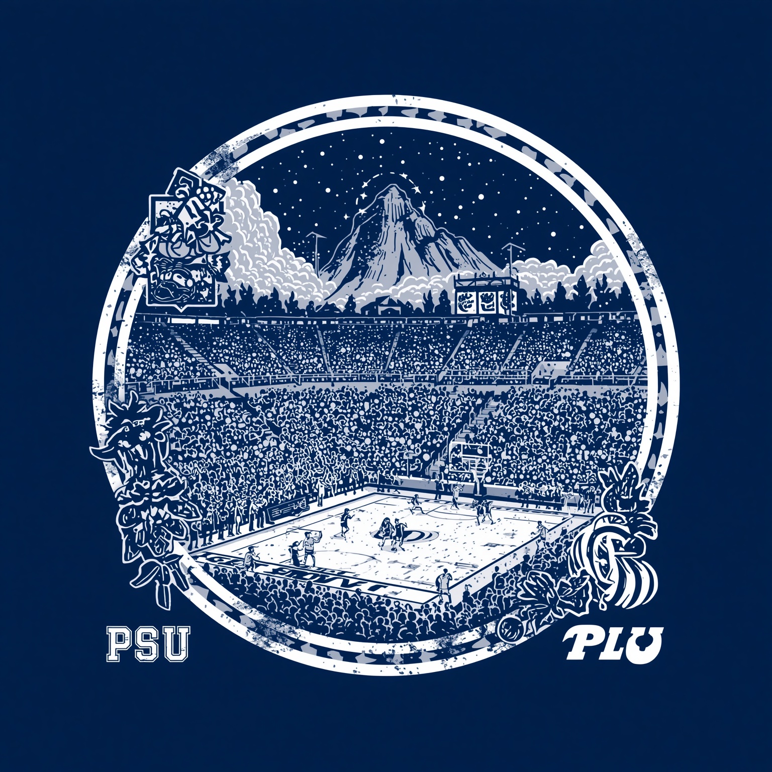 Penn State’s Volleyball Innovation and White-Out Game - painting of Penn State Nittany Lions volleyball, football venue