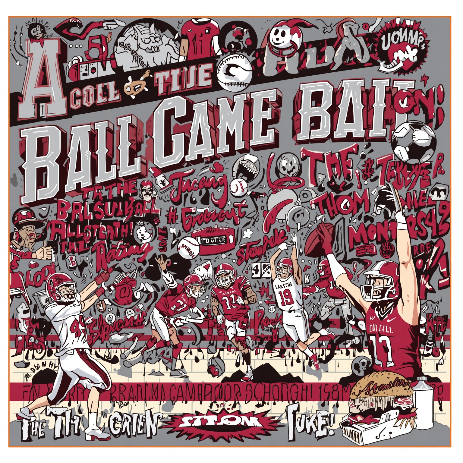 Alabama’s Hoop Hype to Diamond Drama - painting of Alabama Crimson Tide basketball, football, softball venue