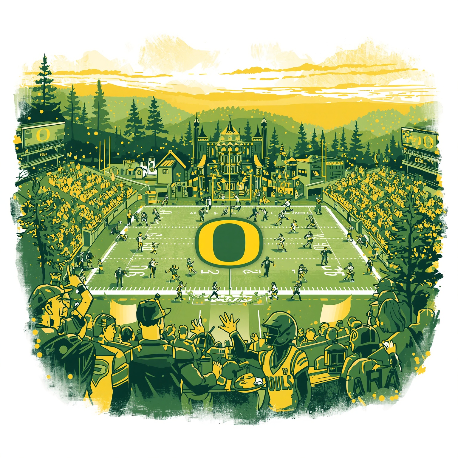 Oregon Ducks: Recruiting Frenzy to QB Showdown - painting of Oregon Ducks football venue