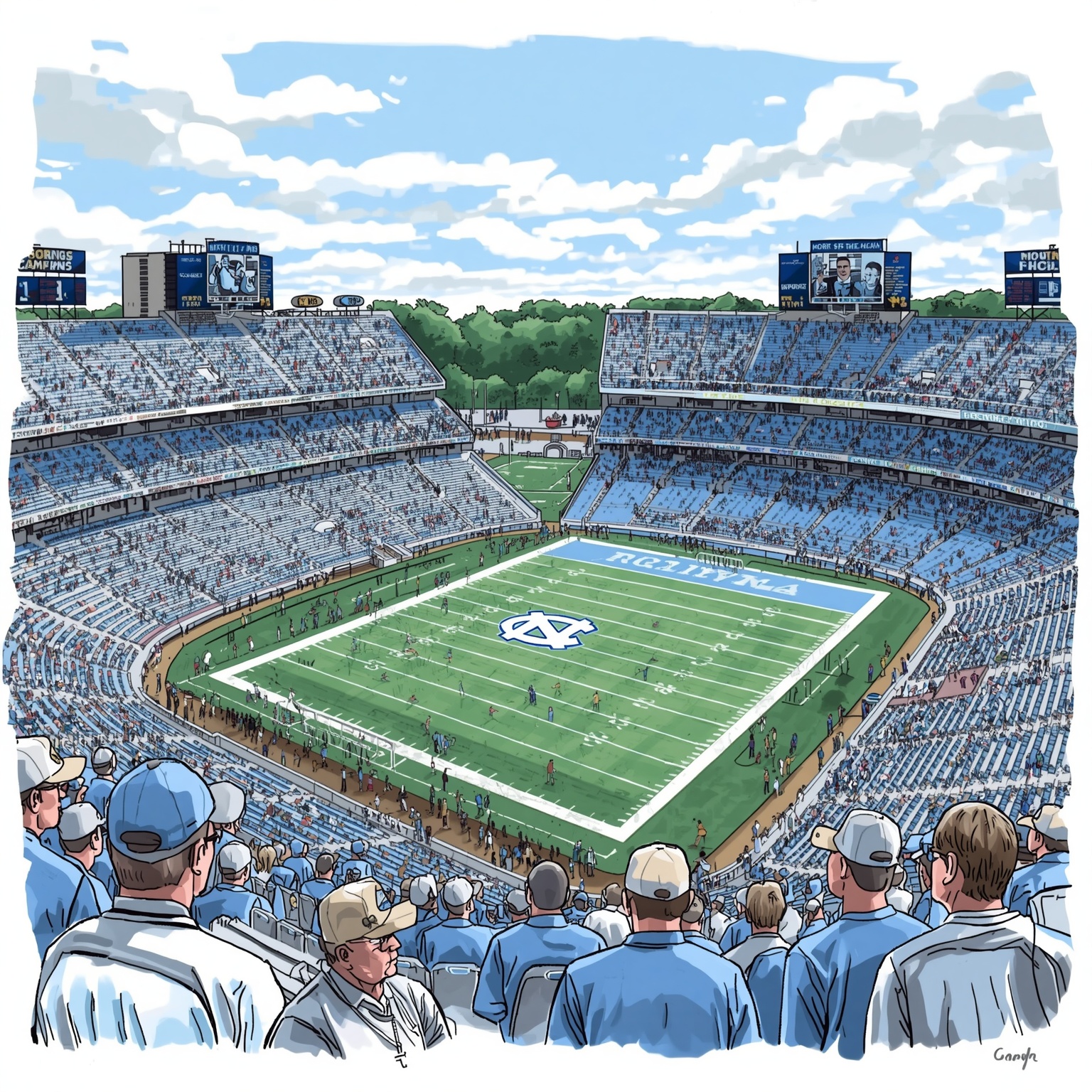 Carolina’s Upcoming Season: Keys, Transfers, Tight Ends - painting of North Carolina Tar Heels basketball, football venue