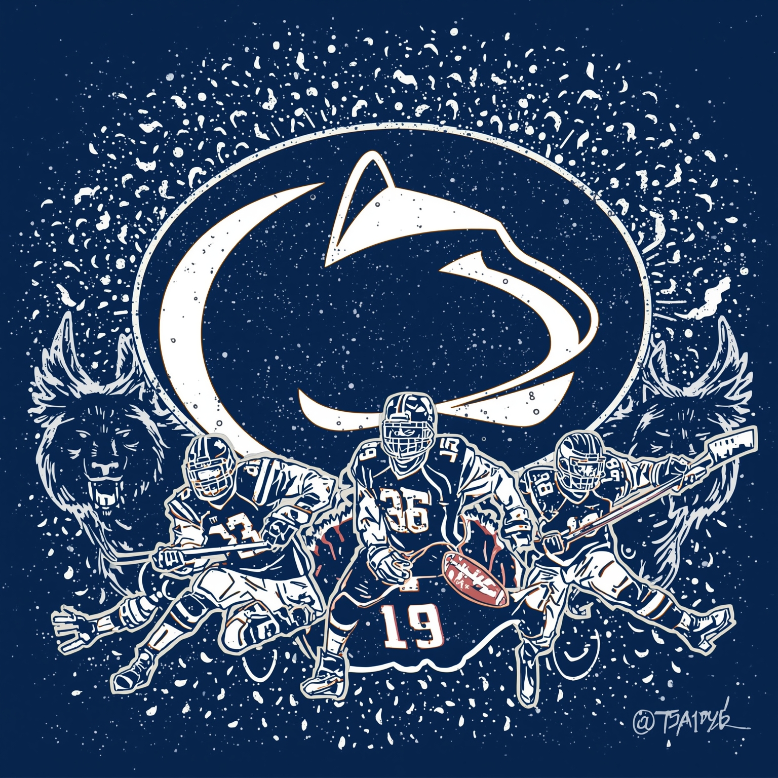 Penn State Football Recruits Rise and Hockey Star Goes Global - painting of Penn State Nittany Lions football, hockey venue