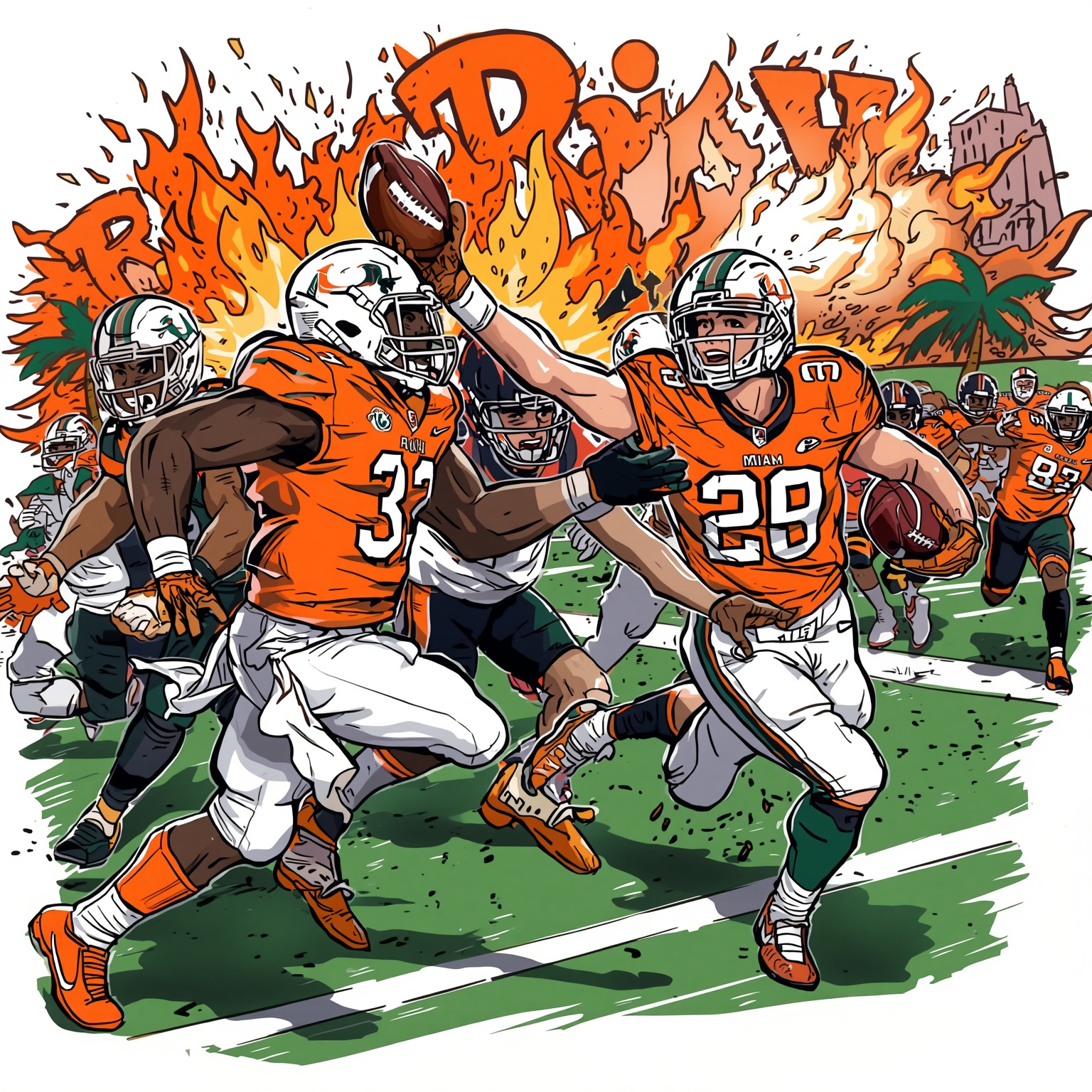 Miami’s Run Riot and Defensive Reinforcement - painting of Miami Hurricanes baseball,football venue