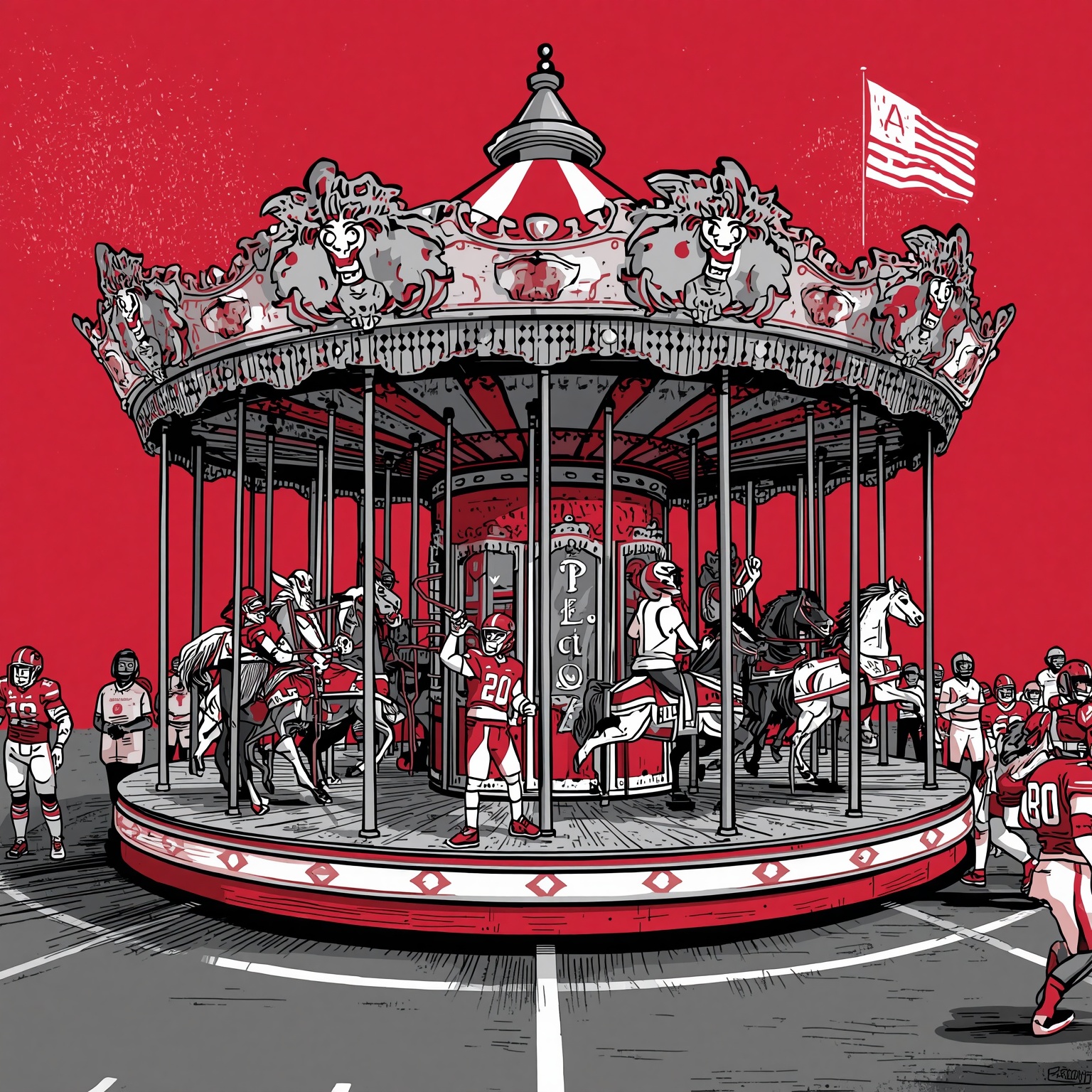 Ohio State’s Kicking Carousel Meets Alabama Showdown - painting of Ohio State Buckeyes football venue