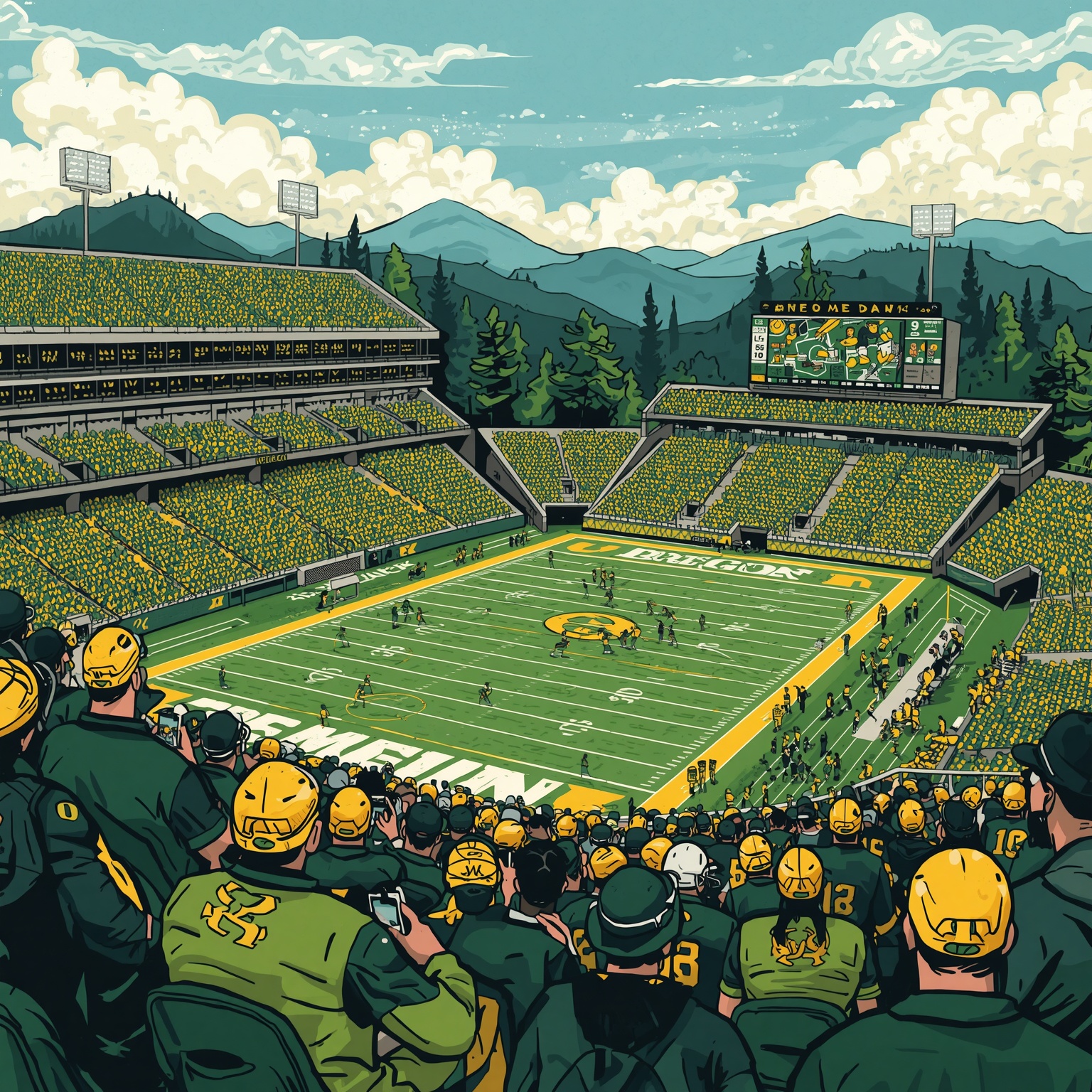 Oregon Ducks Mania: Recruits, QBs, Seats and Schedules - painting of Oregon Ducks football,basketball venue