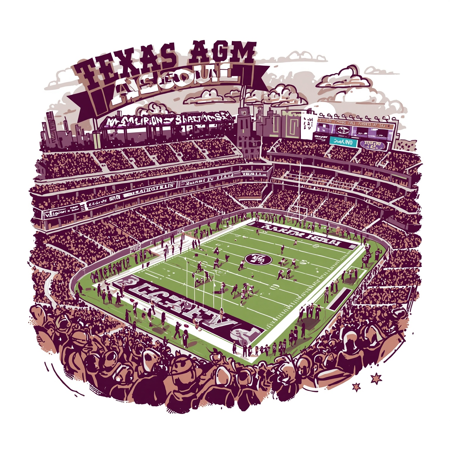 Gridiron Shakeups and Sneaky Stars Assemble - painting of Texas A&M Aggies football,baseball venue