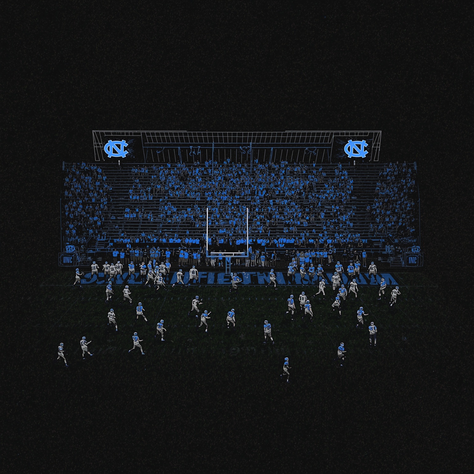 Tar Heels’ 2026 Forecast: Gridiron Dreams & Draft Day - painting of North Carolina Tar Heels football, basketball venue