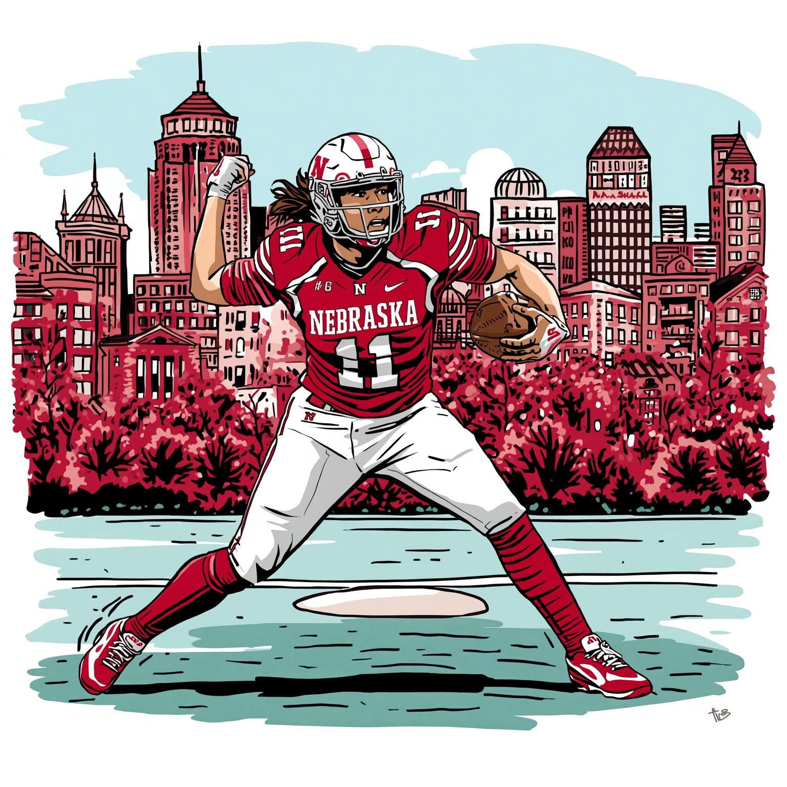 Nebraska’s Recruits Rise, Softball Soars & Awards Snubbed - painting of Nebraska Cornhuskers softball, football venue