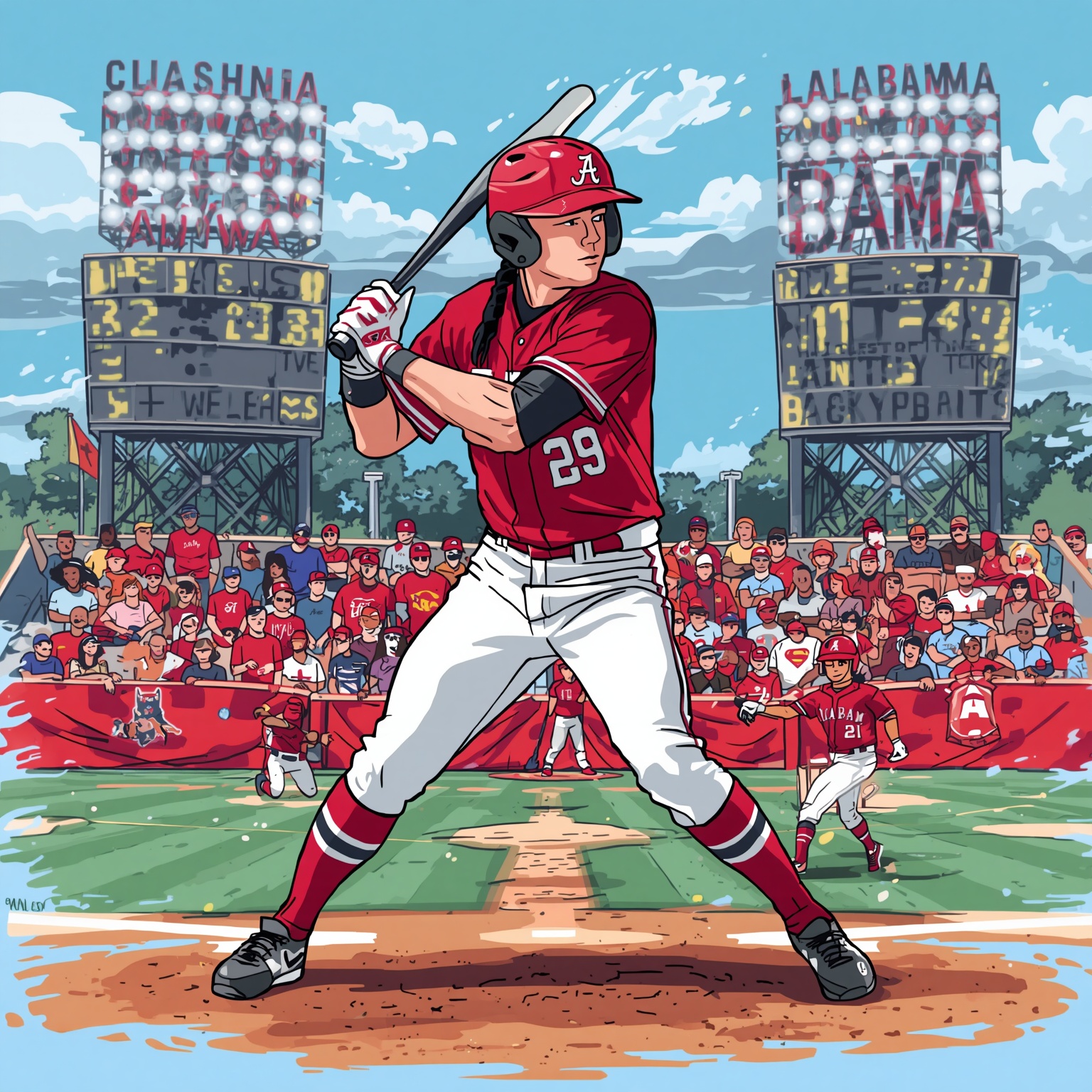 Crimson Tide Recap: Softball Glory, Baseball Drama & Speed - painting of Alabama Crimson Tide softball,baseball,football venue