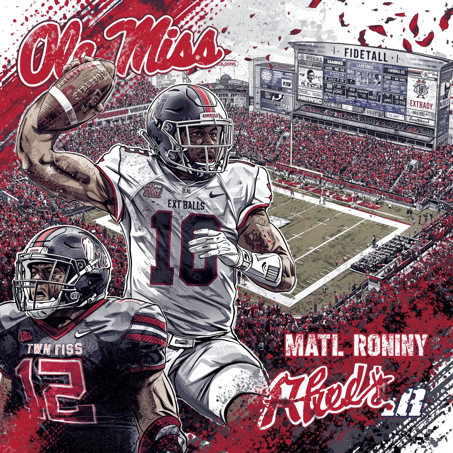 Ole Miss Rebels: Gritty Showdowns Ahead - painting of Ole Miss Rebels football,softball venue