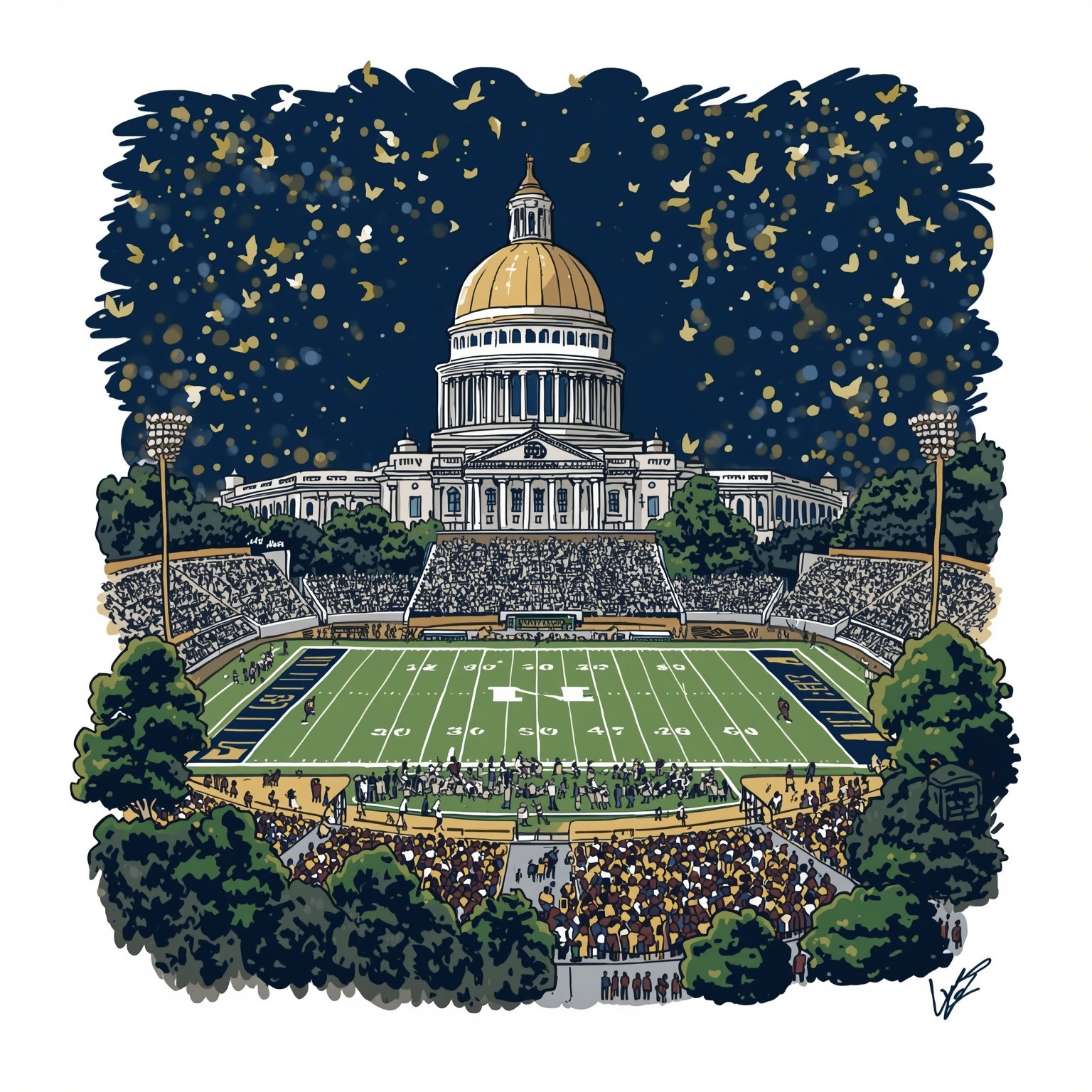 Notre Dame’s Football: Recruiting Surge and ACC Feud - painting of Notre Dame Fighting Irish football venue