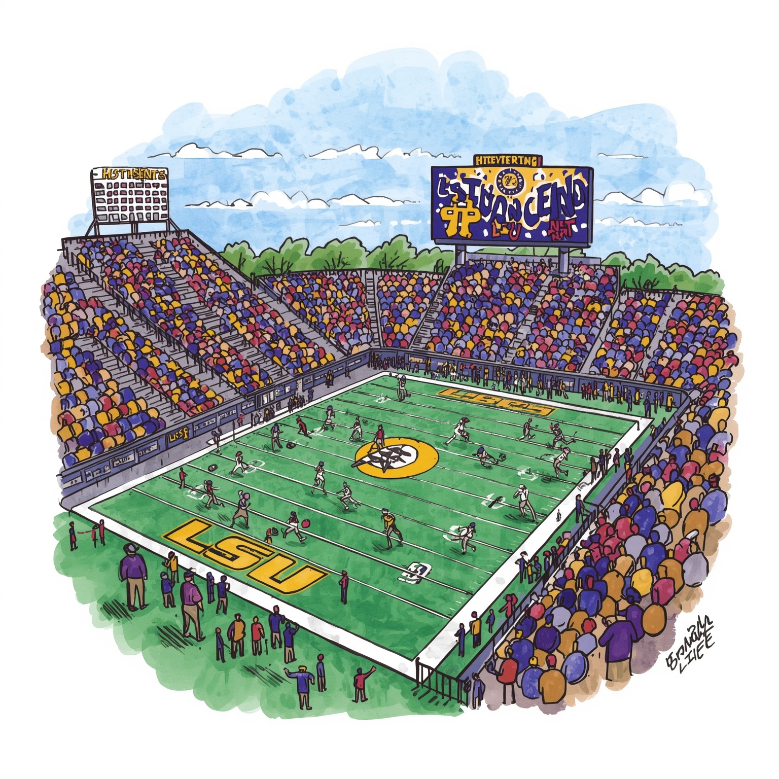 Inside LSU’s Roster Shakeups, Depth Charts & Season Preview - painting of LSU Tigers football, basketball venue