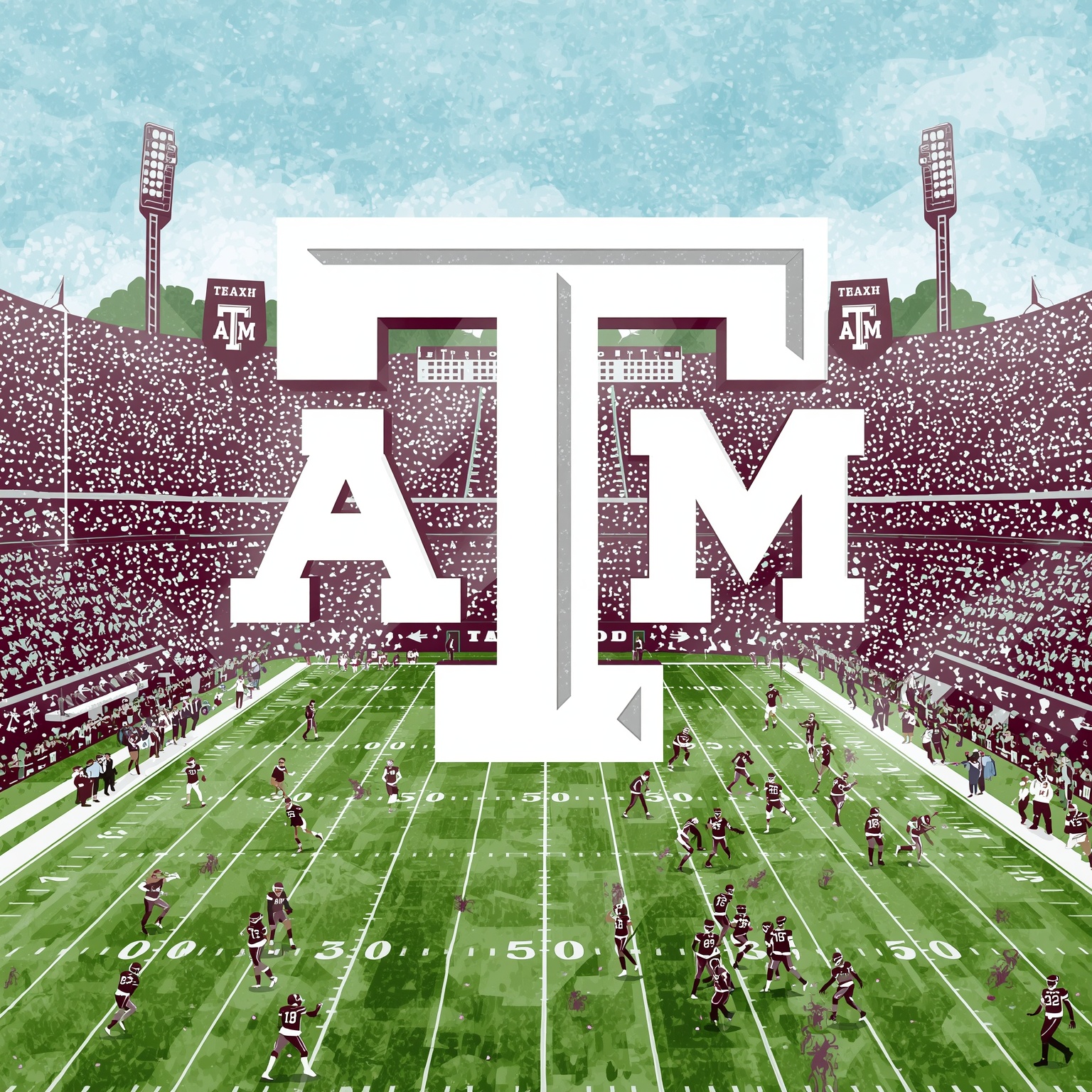 Smash the Horns and Supercharge the Aggie Offense - painting of Texas A&M Aggies football venue