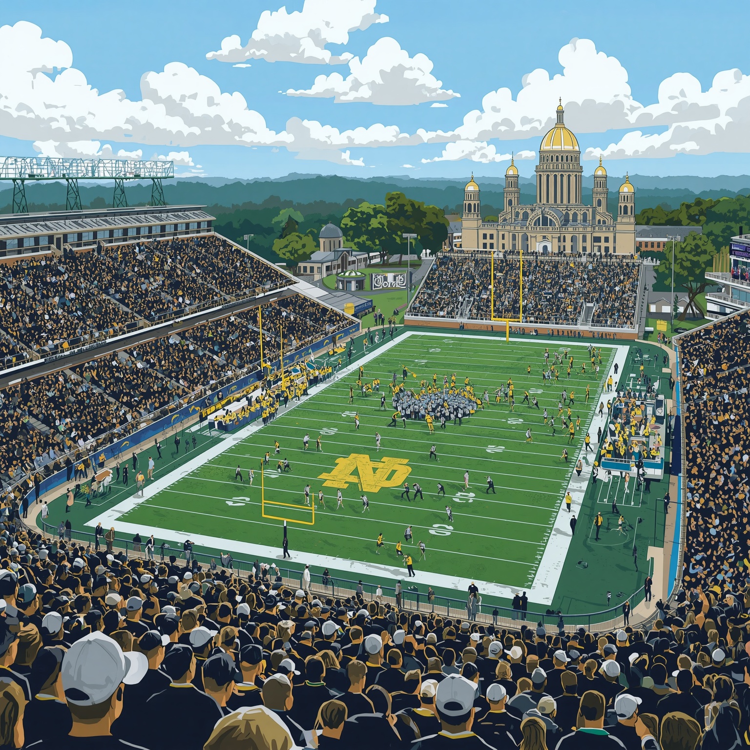 Recruiting Rollercoaster: Flips, Fumbles & Notre Dame - painting of Notre Dame Fighting Irish football venue