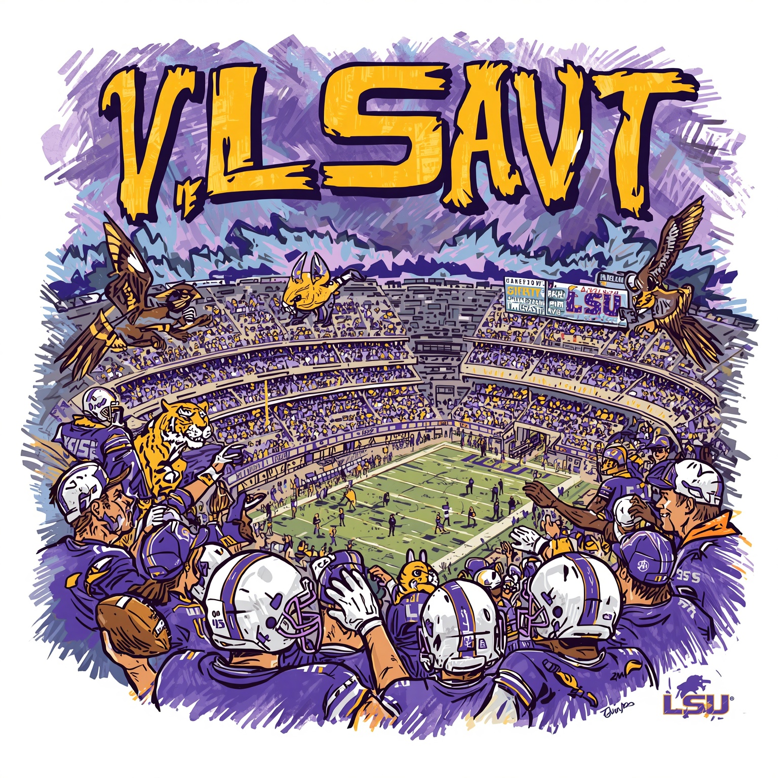 Kiffin’s Safety Pursuit and Death Valley Showdown - painting of LSU Tigers football venue