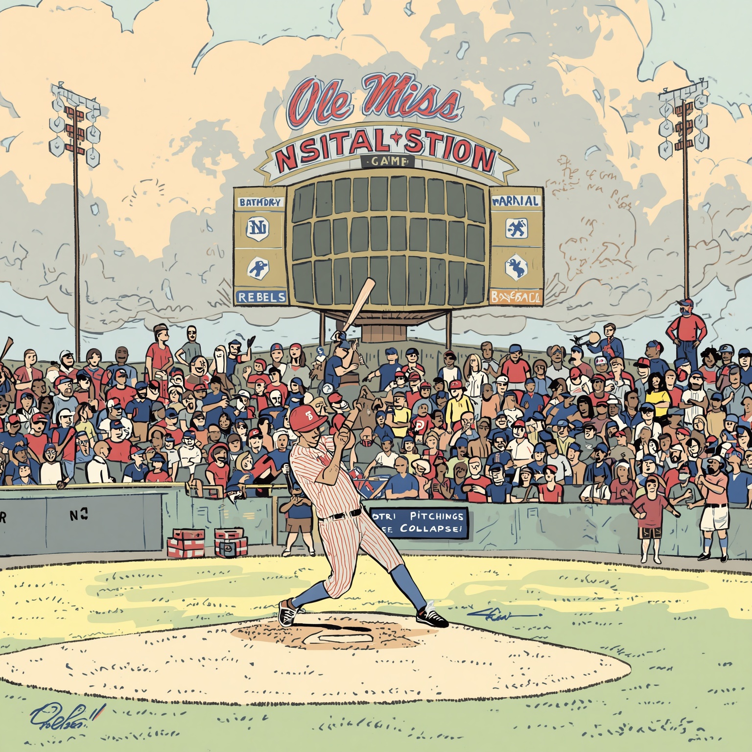 Rebels’ Pitching Collapse in Oxford - painting of Ole Miss Rebels baseball venue