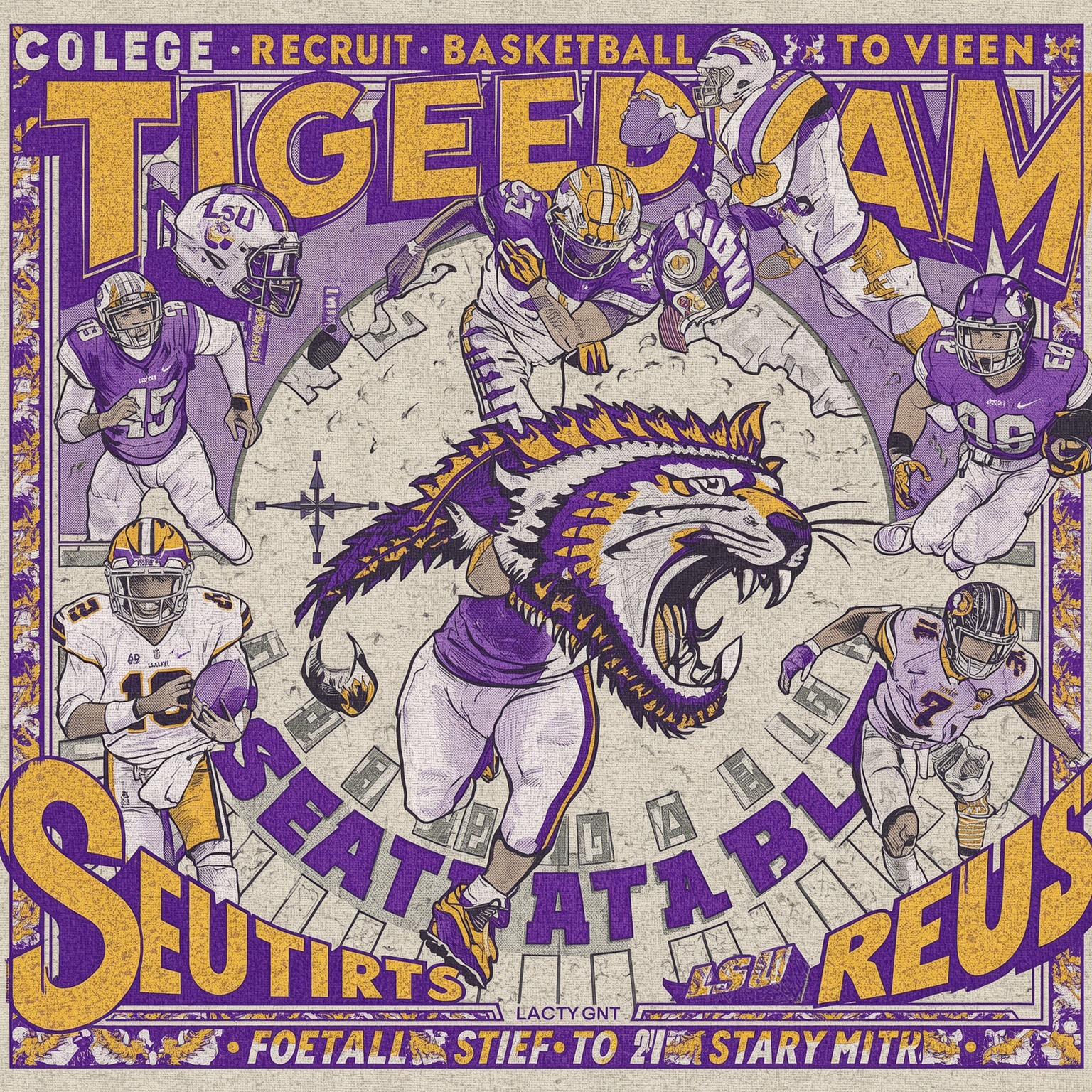 LSU Football Recruit, Basketball Staff & Baseball Survival - painting of LSU Tigers football,basketball,baseball venue