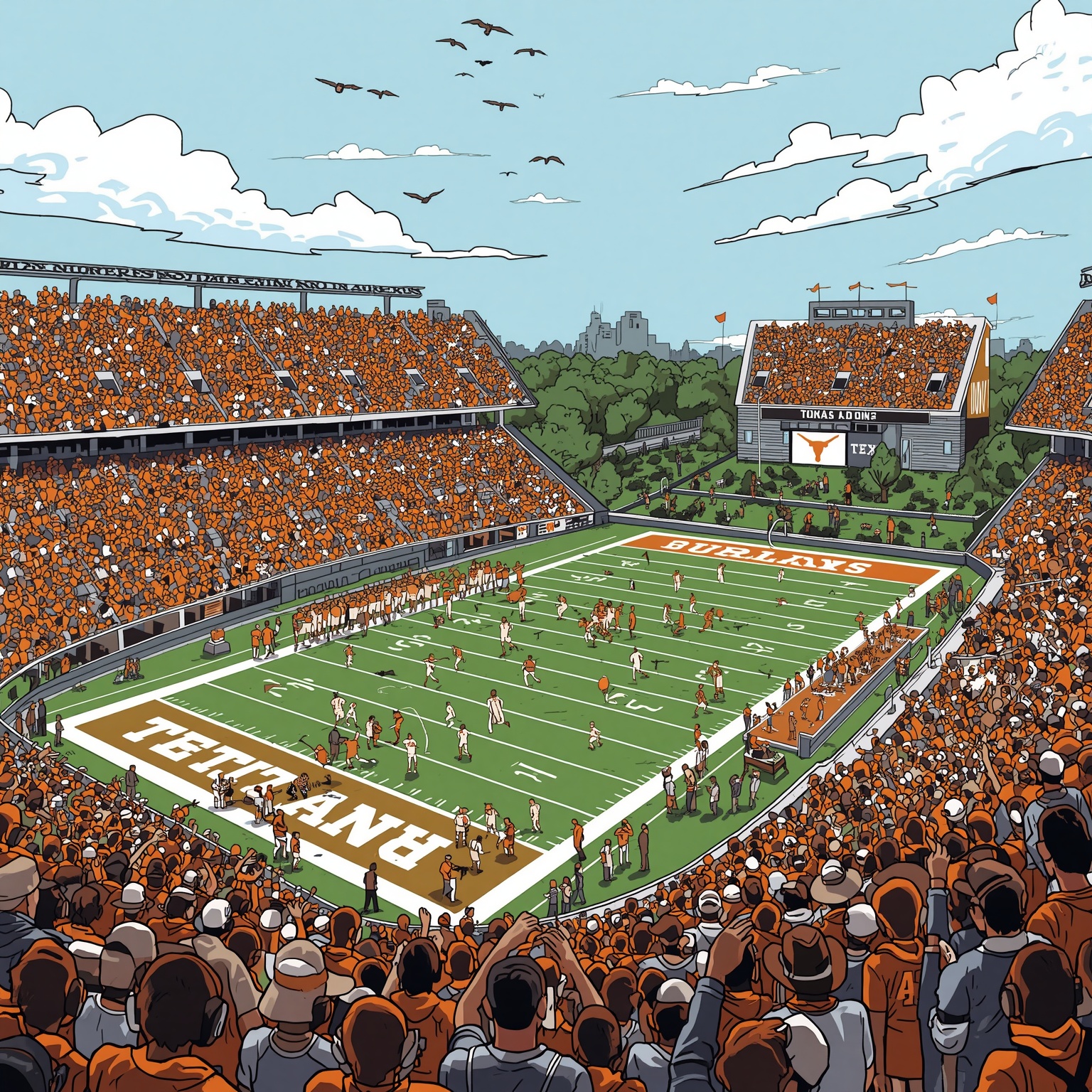 Texas Longhorns: Recruiting, Red-Zone and Rivalry Recap - painting of Texas Longhorns football venue