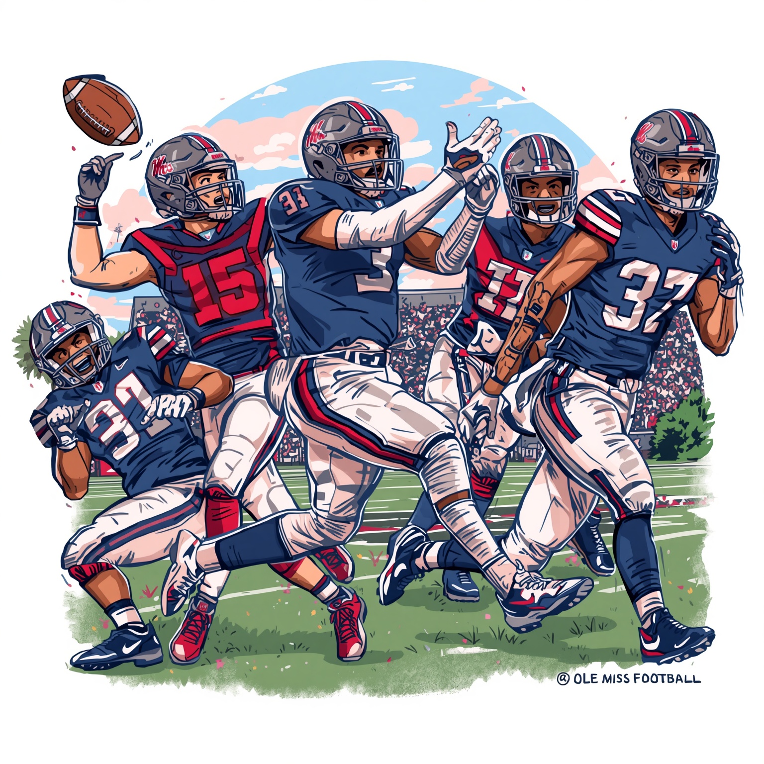 Ole Miss: Summer Prep, Baseball Honors & Manning’s Legacy - painting of Ole Miss Rebels football, baseball venue