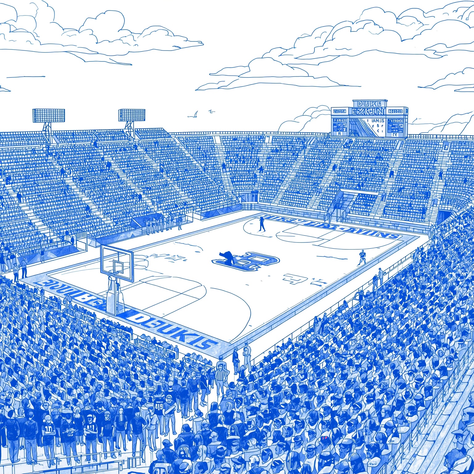 Duke’s 2026 Blueprint: March Dreams and Gridiron Schemes - painting of Duke Blue Devils basketball football venue