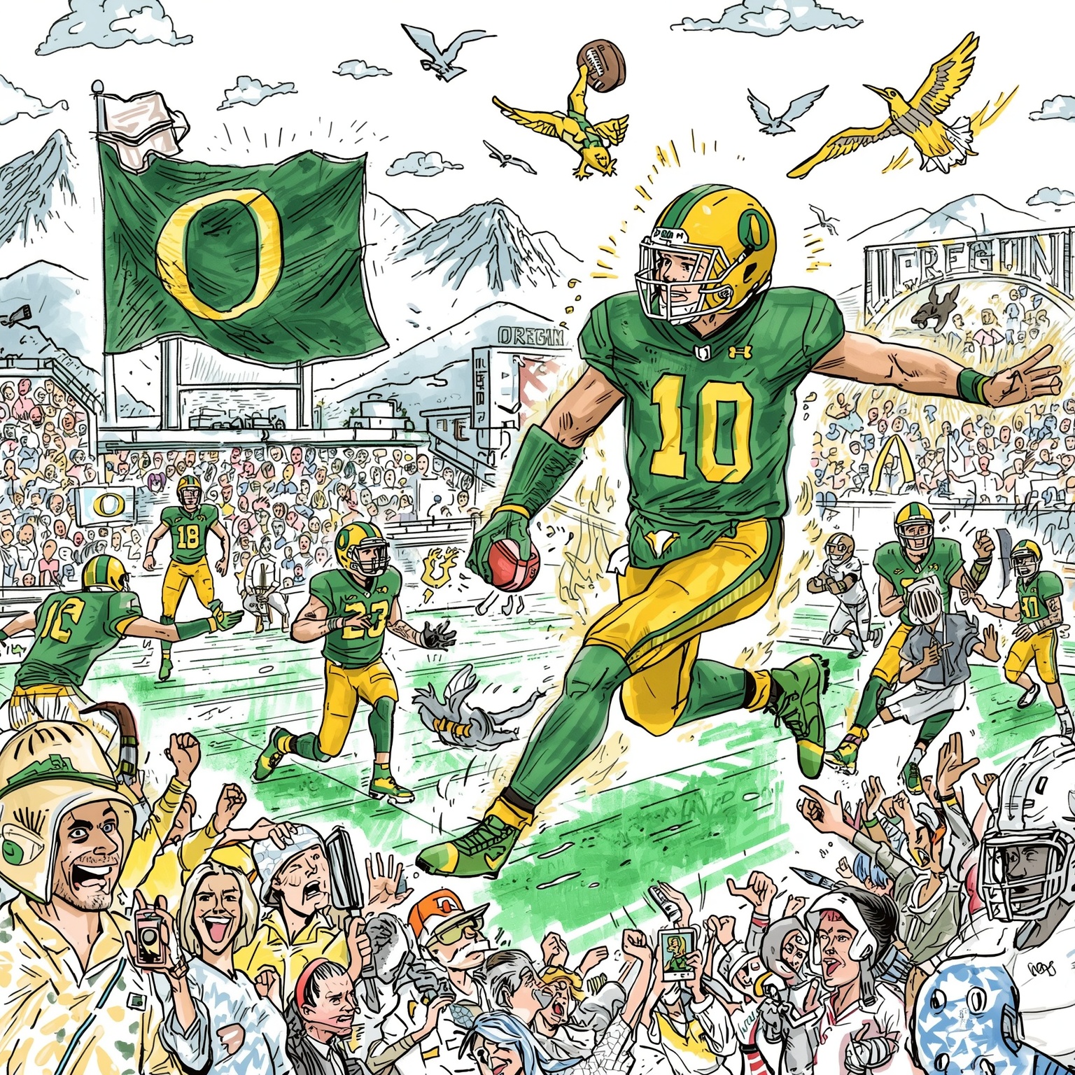 Ducks Drama: QB Trials, Recruiting Wars & Team Bonds - painting of Oregon Ducks football venue