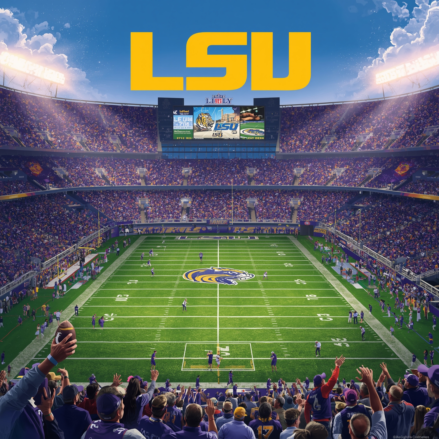 From Prospects to Picks: LSU's NFL Draft Journey - painting of LSU Tigers football venue
