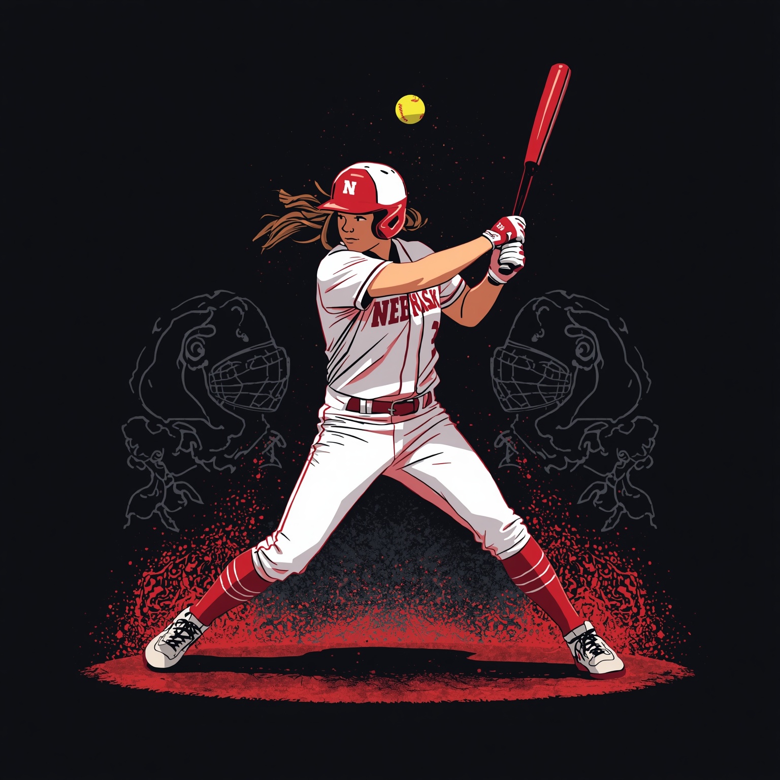 Nebraska’s Softball Star Rivals MLB’s Ohtani Phenomenon - painting of Nebraska Cornhuskers softball venue