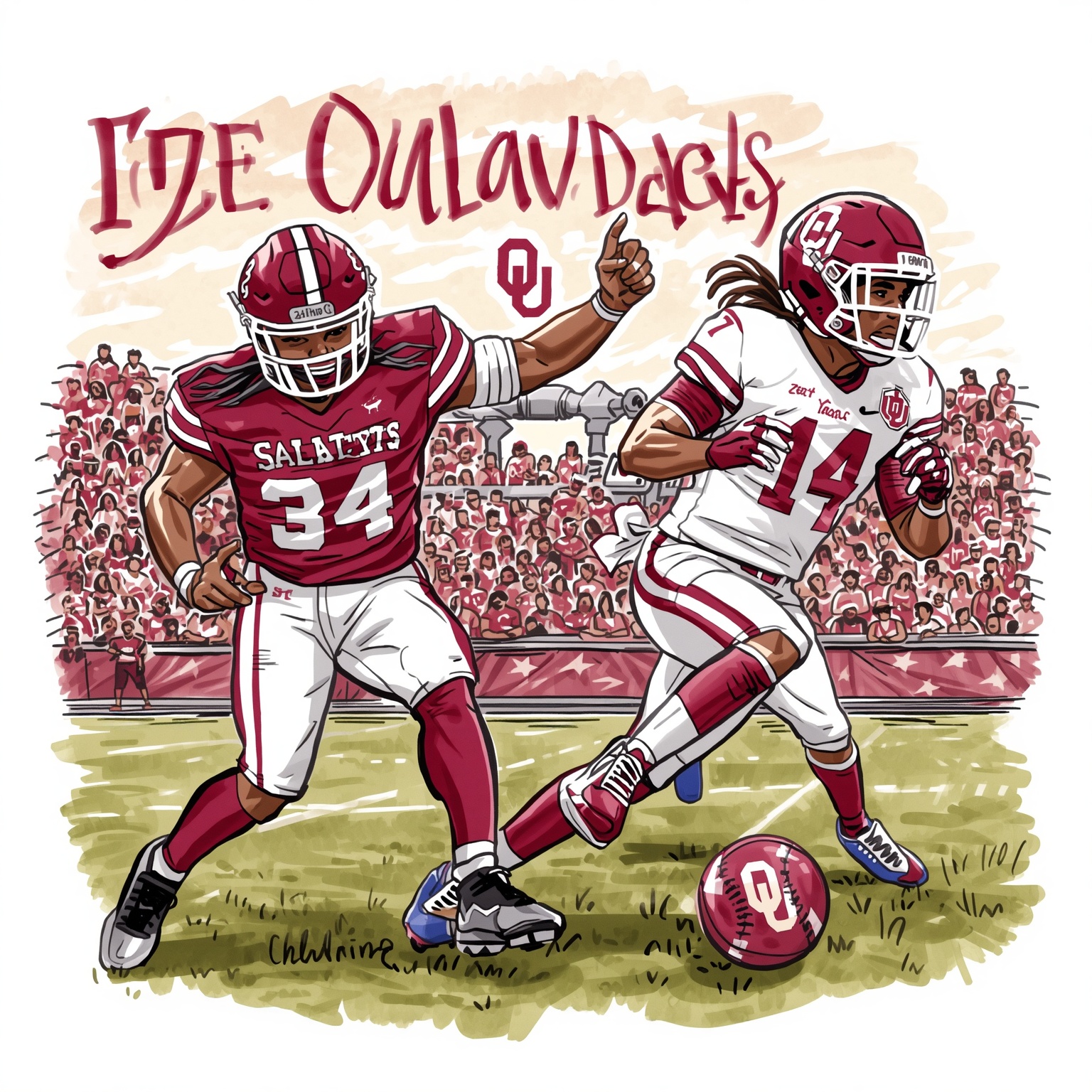 SEC Showdown: Sooners' Softball, Football & Kicker - painting of Oklahoma Sooners football, softball venue