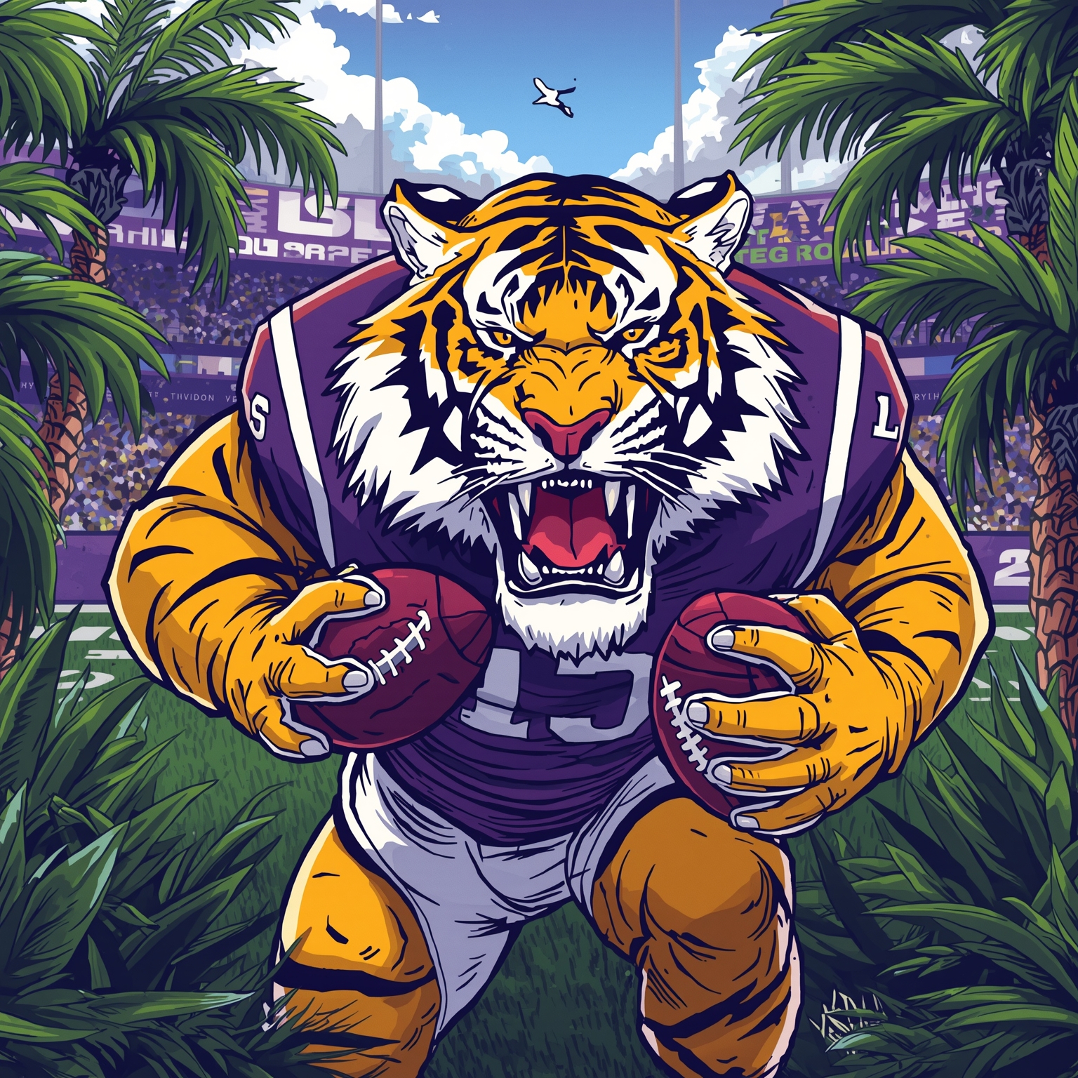 Bayou Beast Bound for Baton Rouge - painting of LSU Tigers football venue