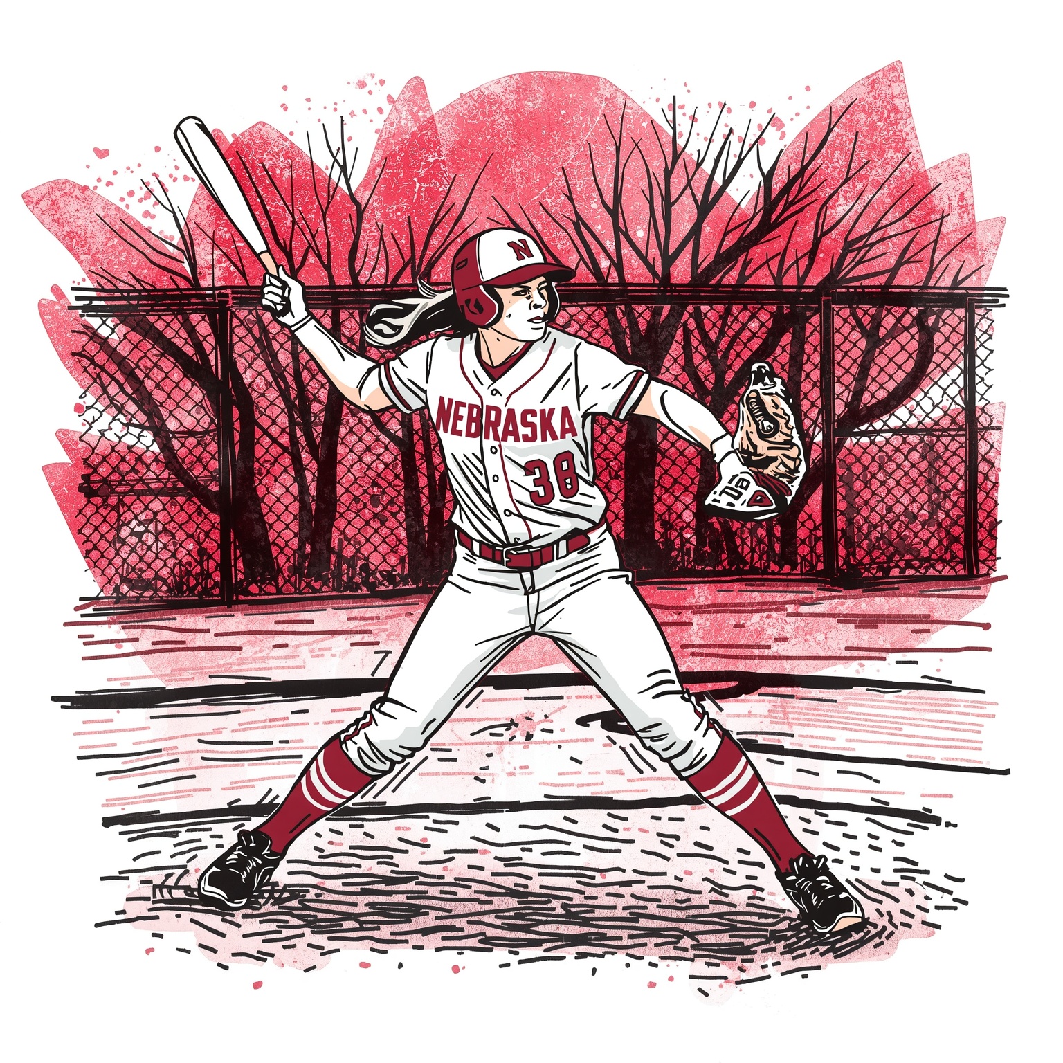 Fearless Huskers Sweep OSU and Storm into WCWS - painting of Nebraska Cornhuskers softball venue