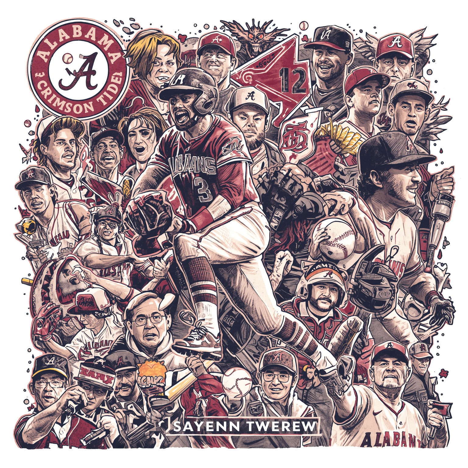 Crimson Tide's Softball Sweep and Baseball Rally - painting of Alabama Crimson Tide baseball, softball venue