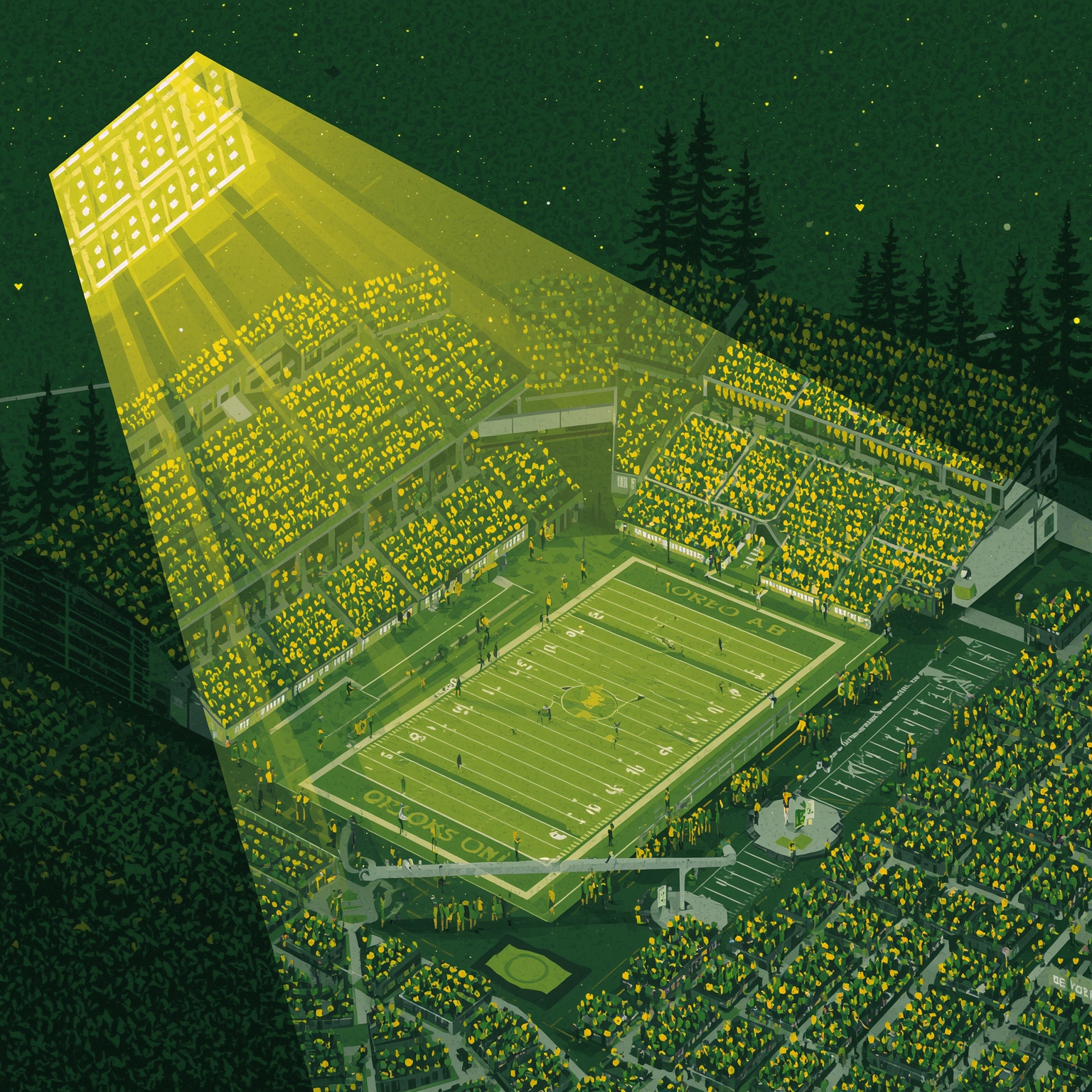 Oregon Ducks Under Spotlight: New Stars and Coach Pressure - painting of Oregon Ducks football venue