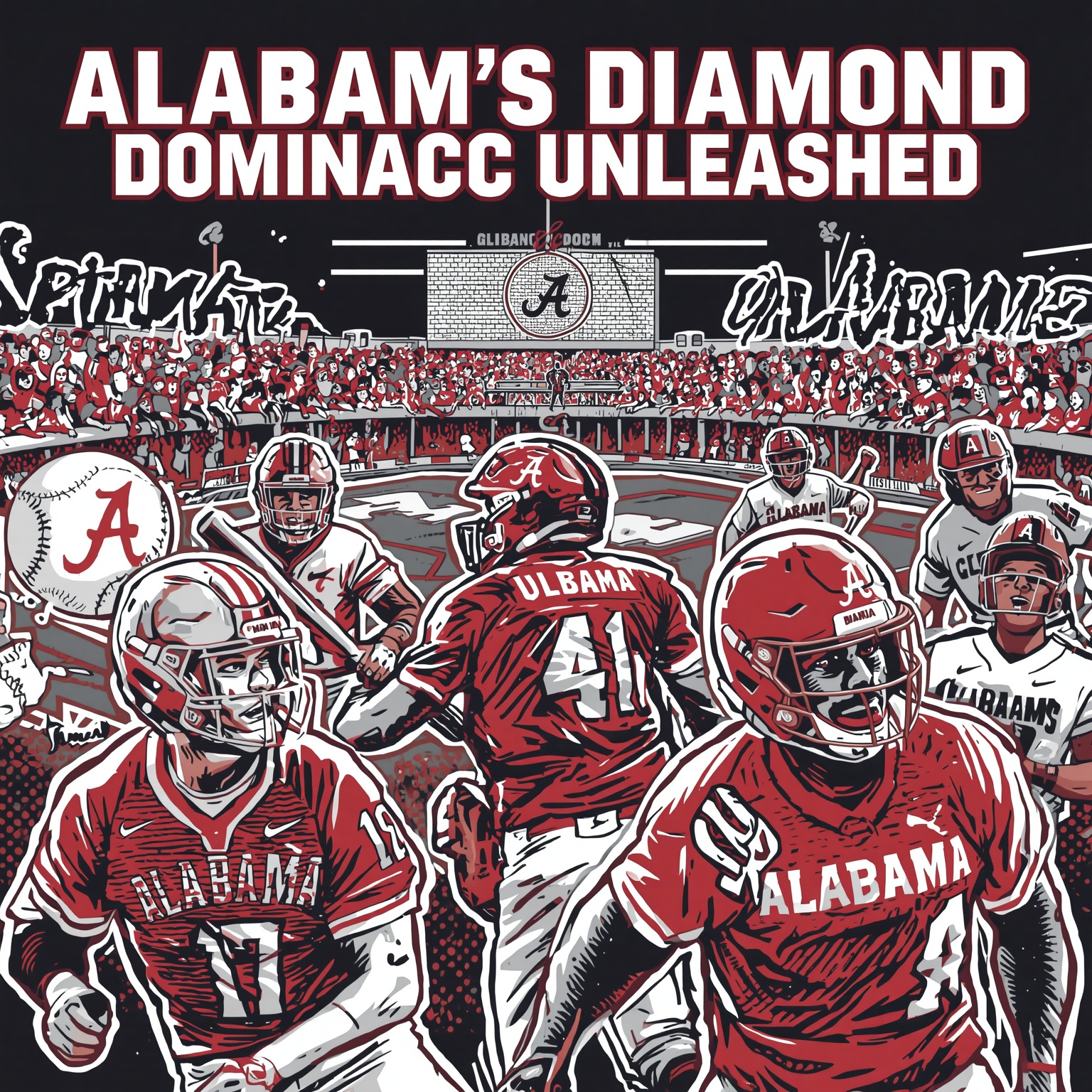 Alabama's Diamond Dominance Unleashed - painting of Alabama Crimson Tide softball, baseball venue