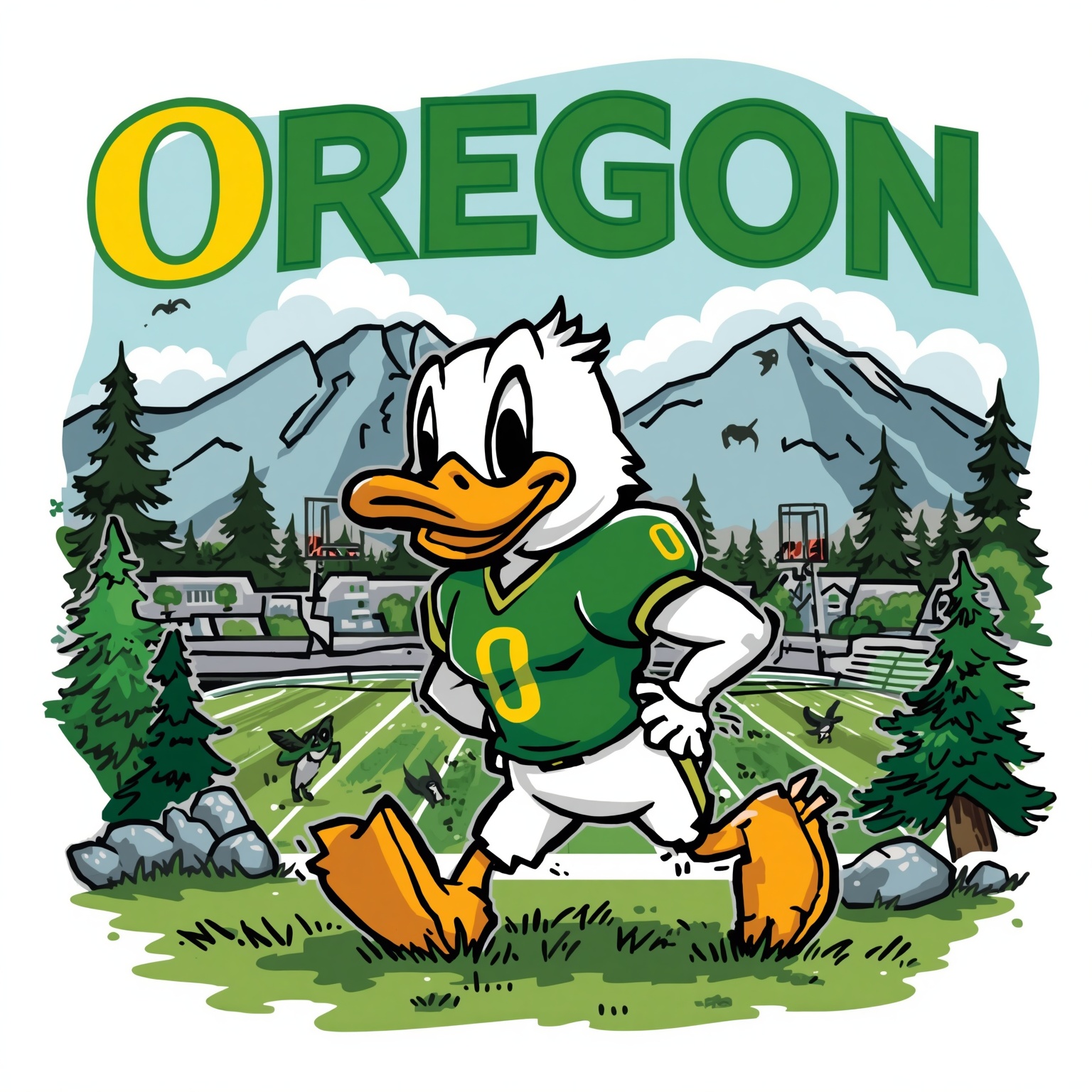 Ducks and Devils: Oregon’s High-Stakes Showdowns - painting of Oregon Ducks football, baseball venue