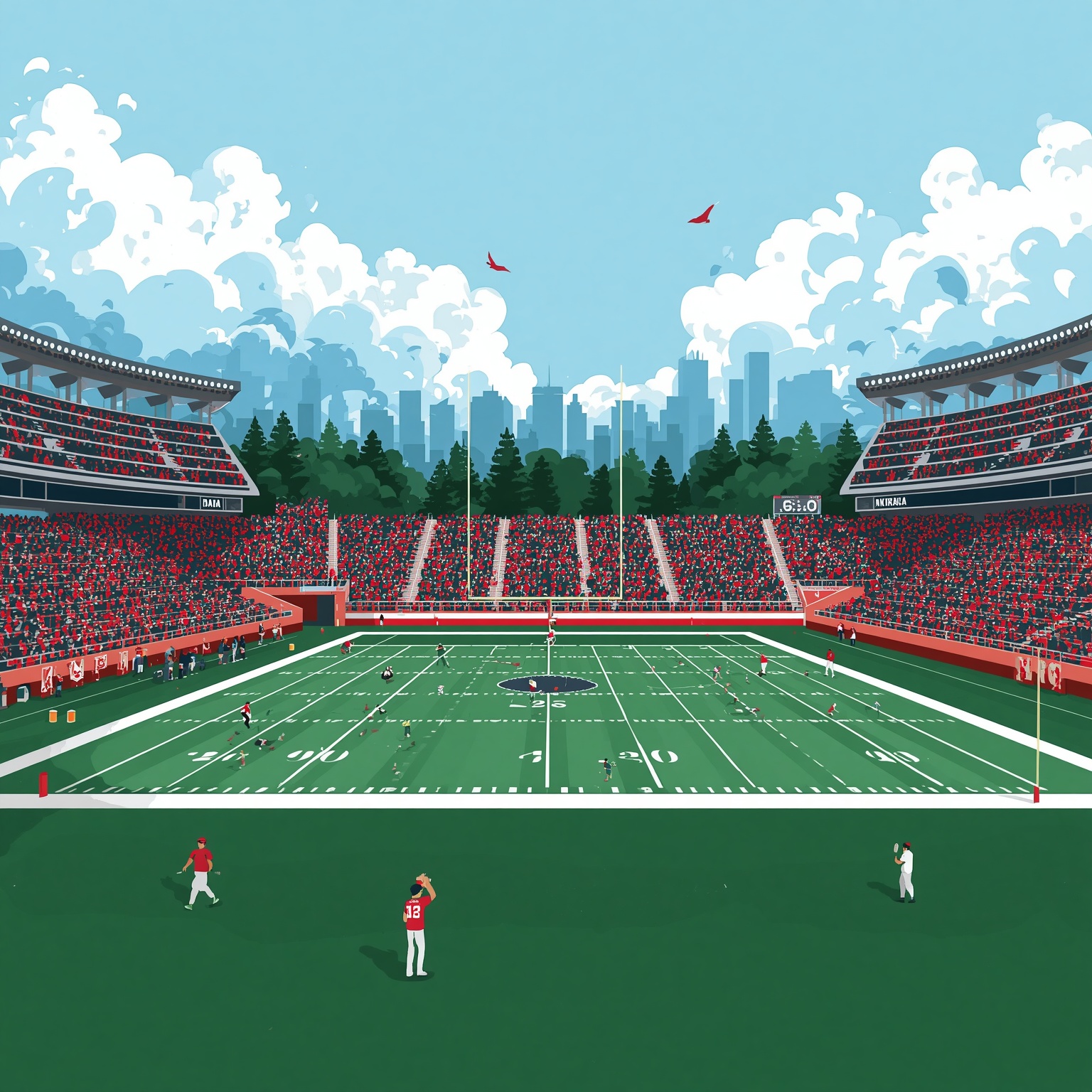 Huskers Clash: Spartan Gridiron Test & Softball Showdown - painting of Nebraska Cornhuskers football,softball venue