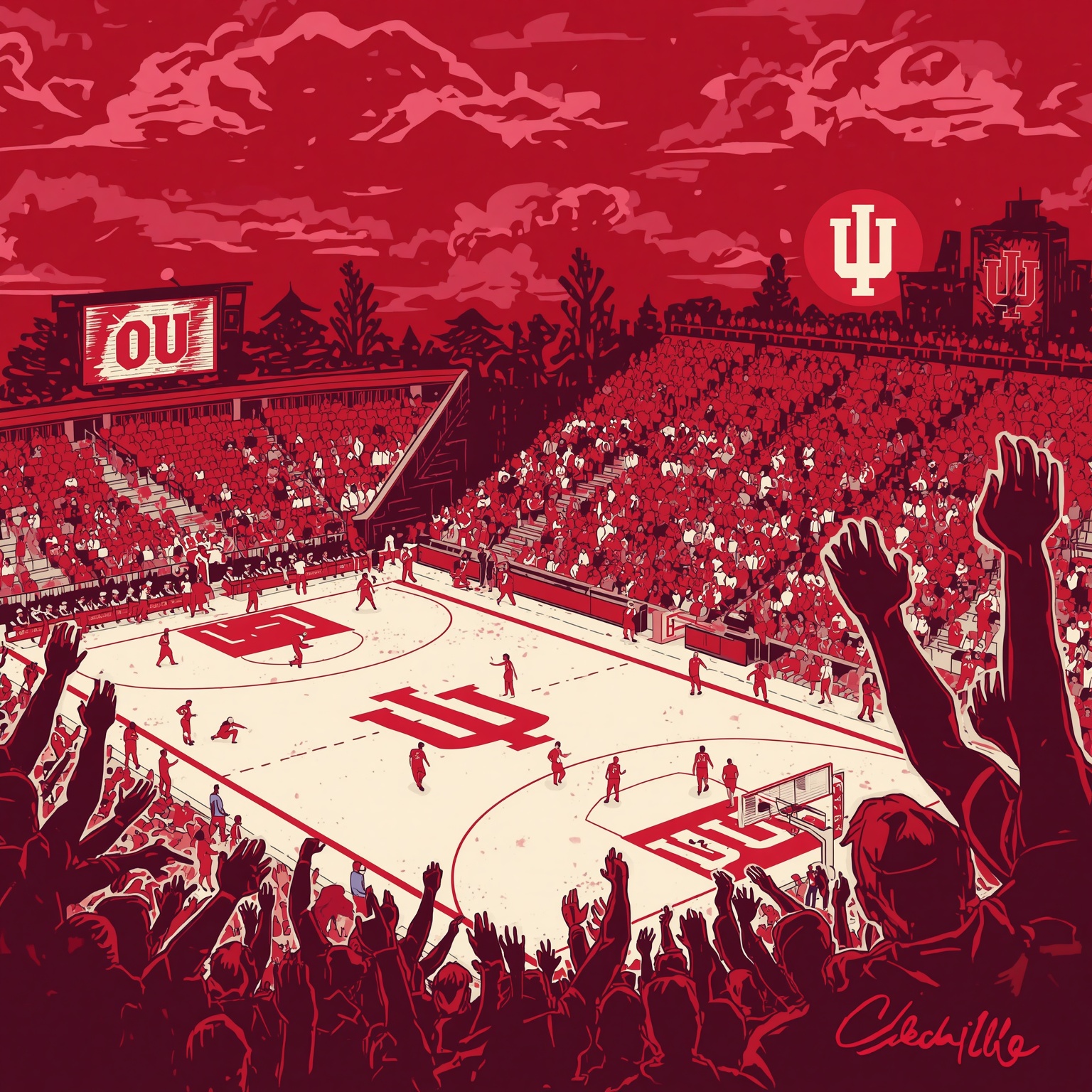 Can Duke’s Dud Become Indiana’s Dunk Dynasty? - painting of Indiana Hoosiers basketball, football venue
