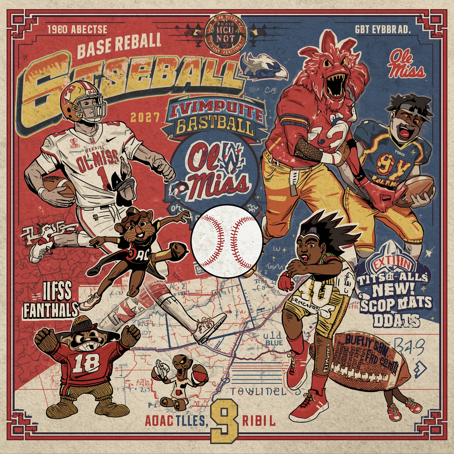 From Baseball Mound to SEC Trenches: Ole Miss’s Road Ahead - painting of Ole Miss Rebels baseball, football venue