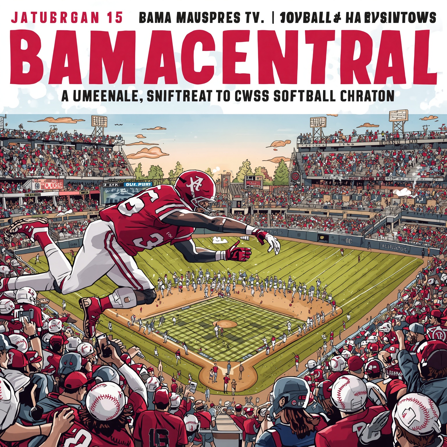 BamaCentral: SEC Meeting Mayhem and WCWS Softball Showdown - painting of Alabama Crimson Tide football,baseball,softball venue