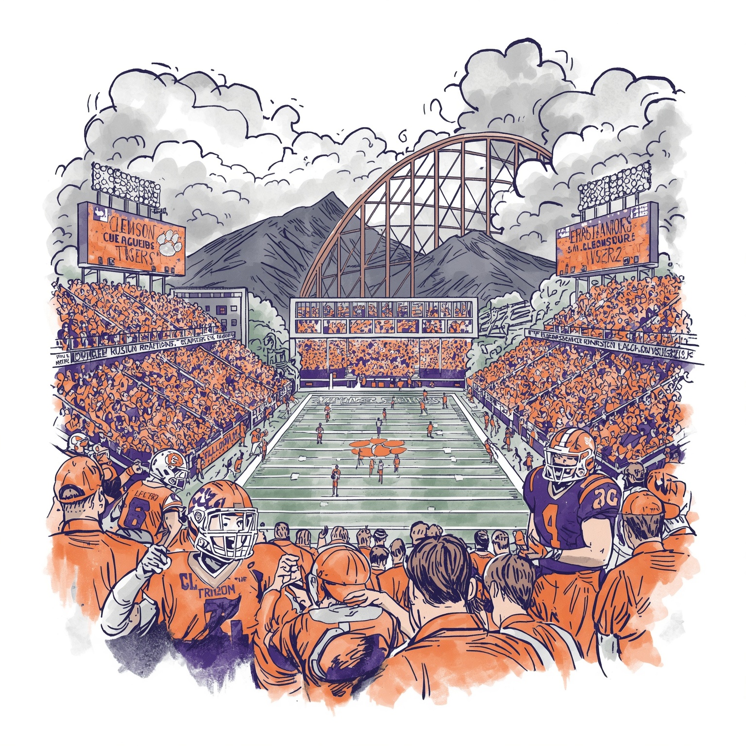 Clemson Shakeups: New President & Recruiting Rollercoaster - painting of Clemson Tigers football venue