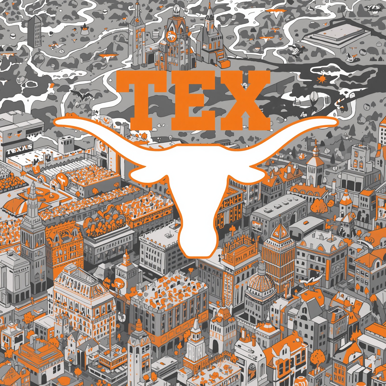 Texas’ Gridiron Dreams to Ballpark Schemes Unveiled - painting of Texas Longhorns baseball, football venue