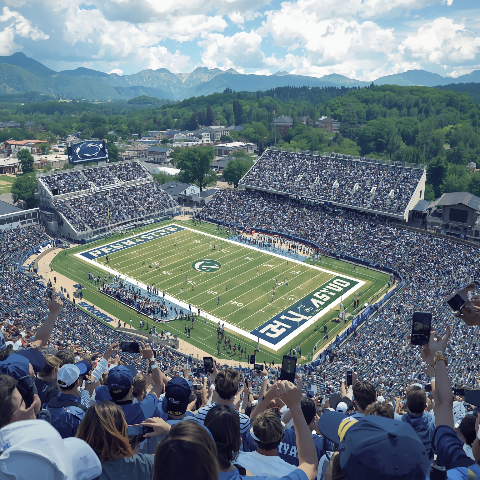 Penn State Sports Highlights: Tickets, Recruits & Volleyball - painting of Penn State Nittany Lions football, basketball, volleyball venue