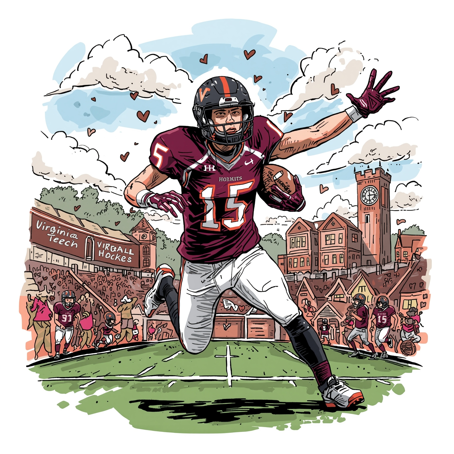 Hokies Surge: Football Hopes, Softball Sweep, Top Recruit - painting of Virginia Tech Hokies football,softball venue