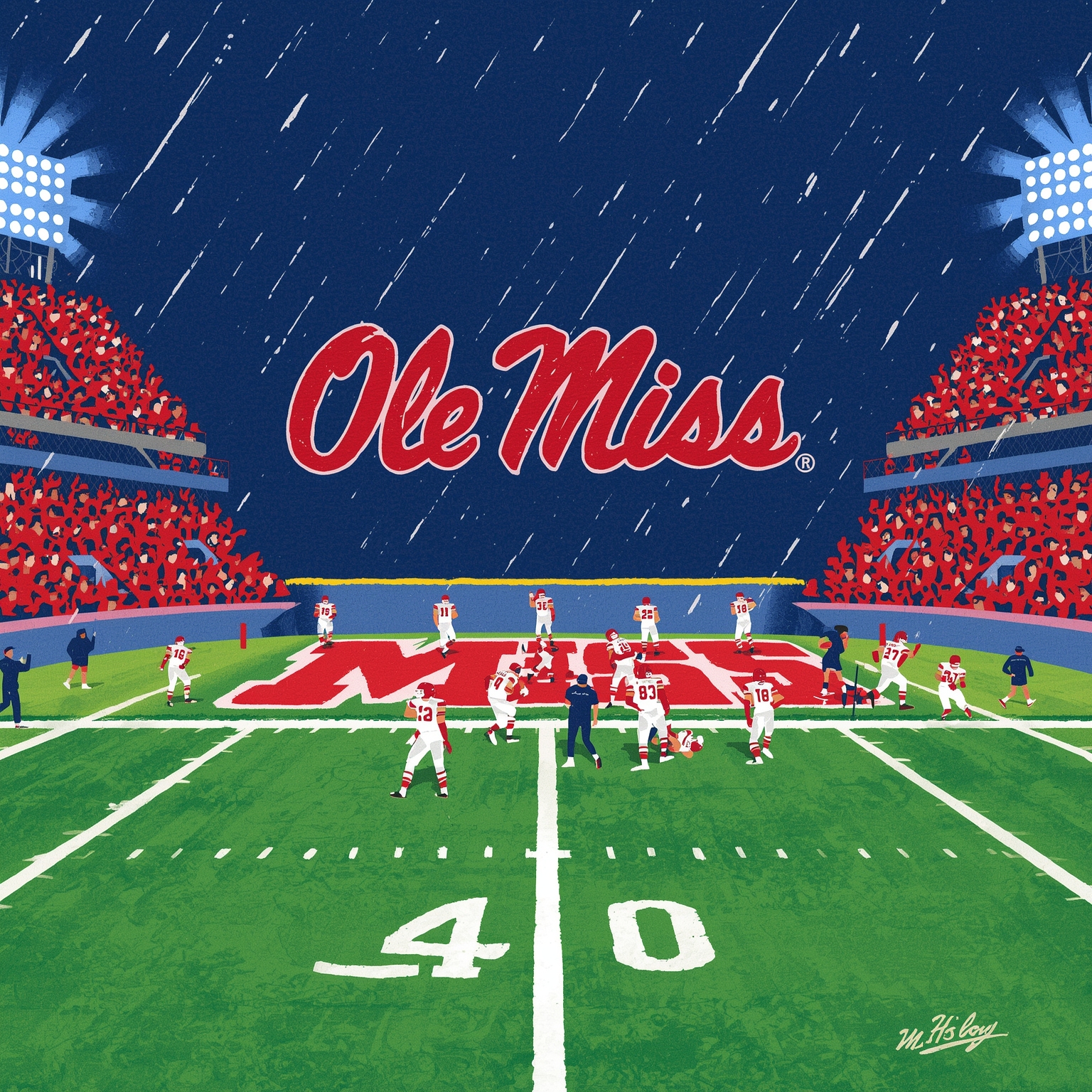 Ole Miss’ High-Stakes Baseball and Football Showdowns - painting of Ole Miss Rebels football, baseball venue