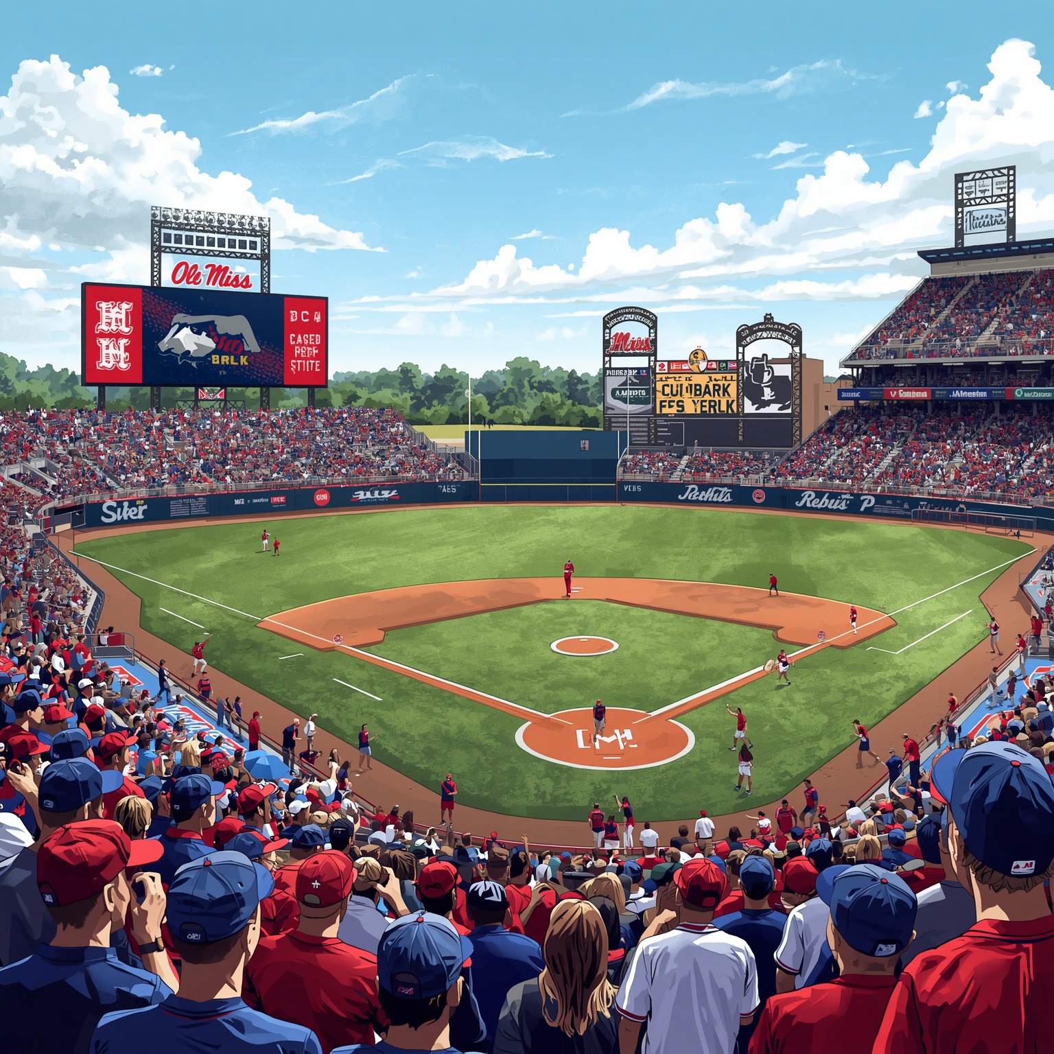 Rebels' Rally in Baseball and Gators’ Grid Rivalry - painting of Ole Miss Rebels baseball,football venue